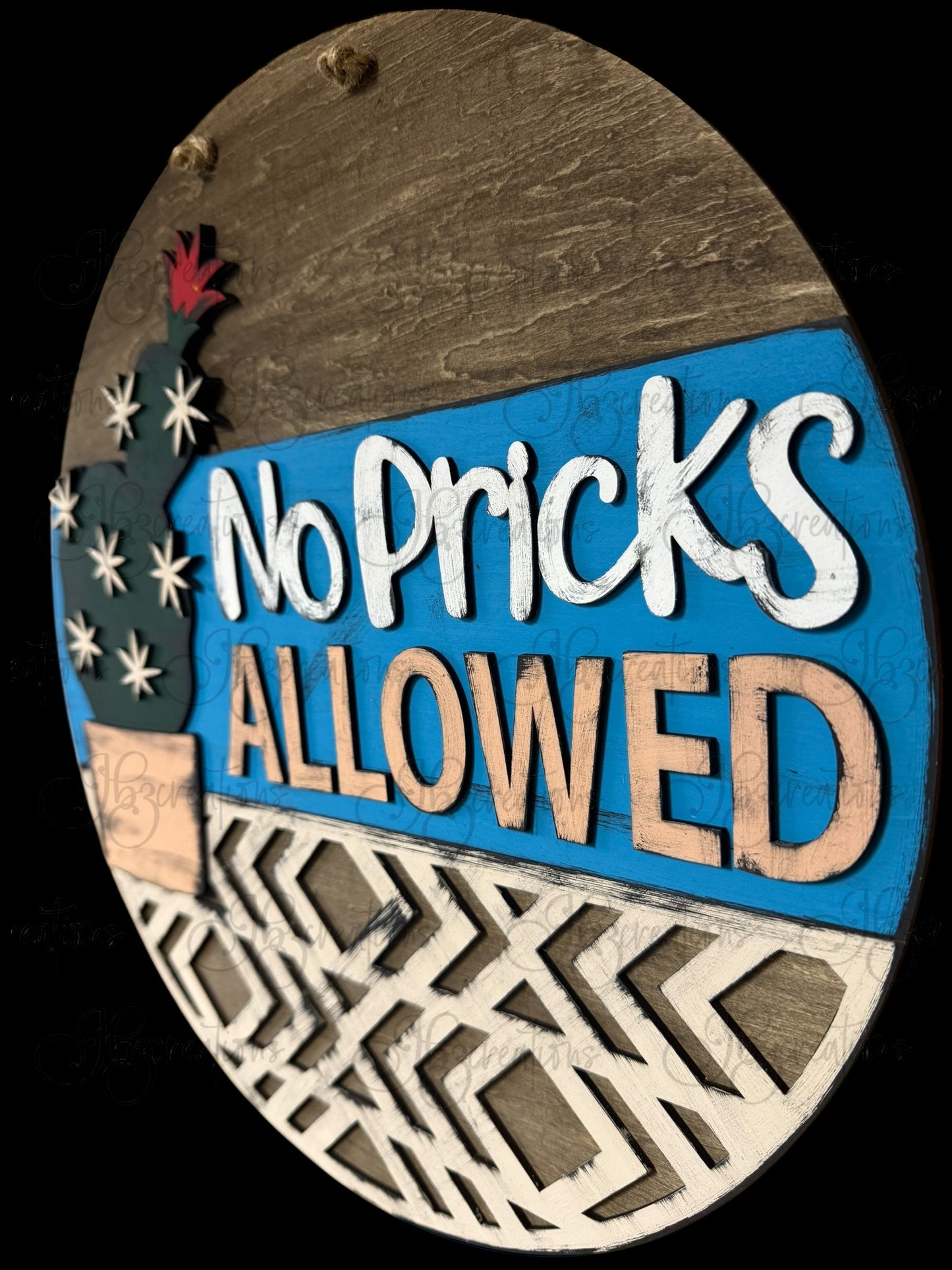 Potted Plant Cactus Round Sign No Pricks Allowed Round Door Sign Plant Welcome Sign