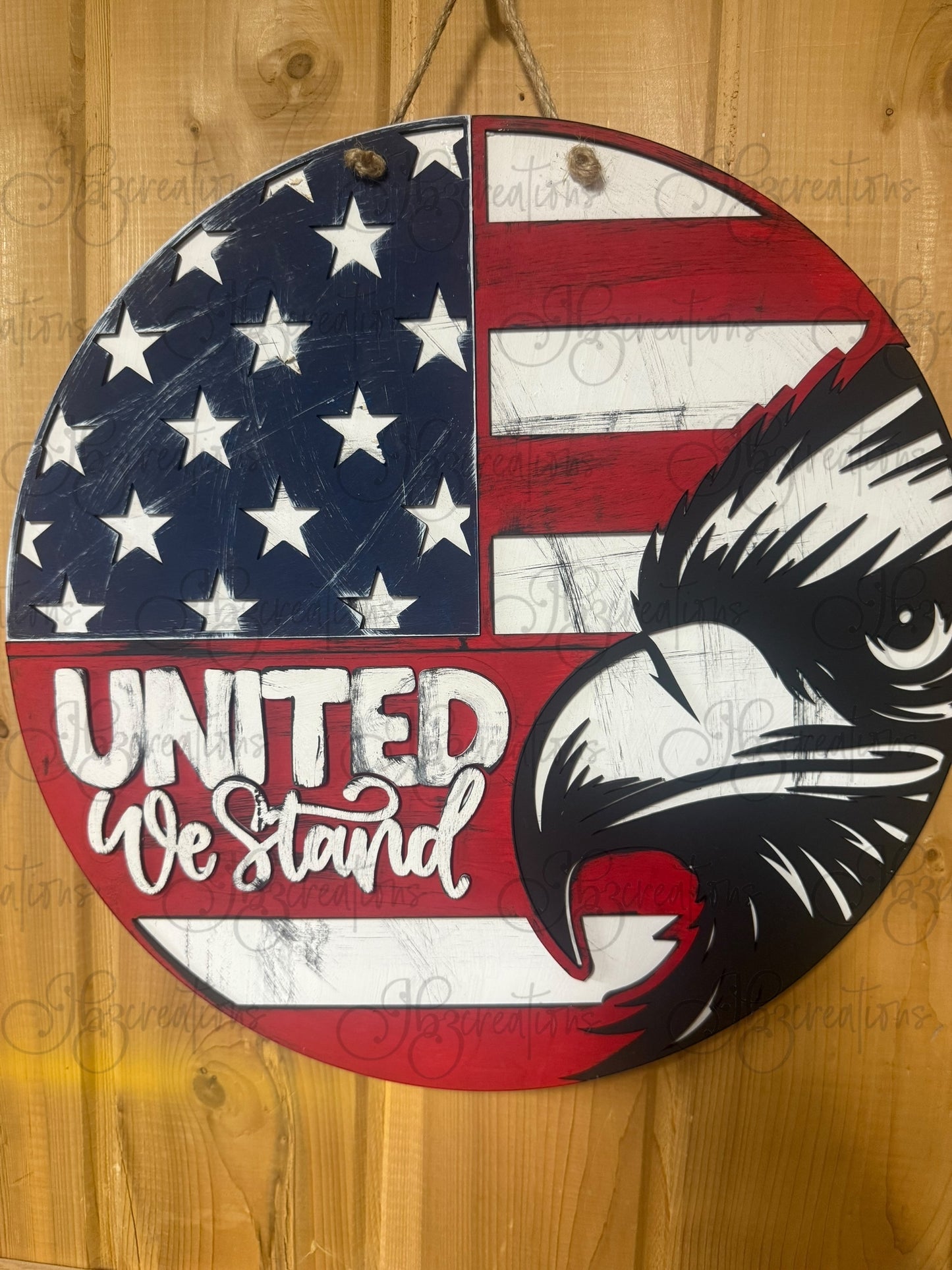 USA United We Stand Eagle Welcome Round Sign