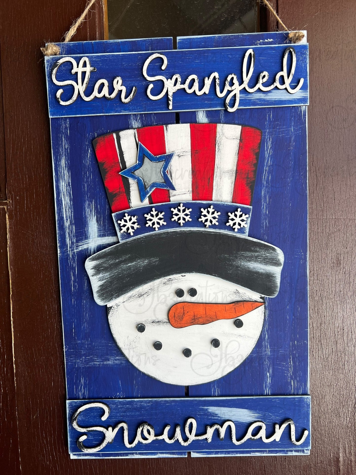 Snowman Independence Day Red White and Blue Pallet Sign Winter Snowman Door Hanger Welcome Sign
