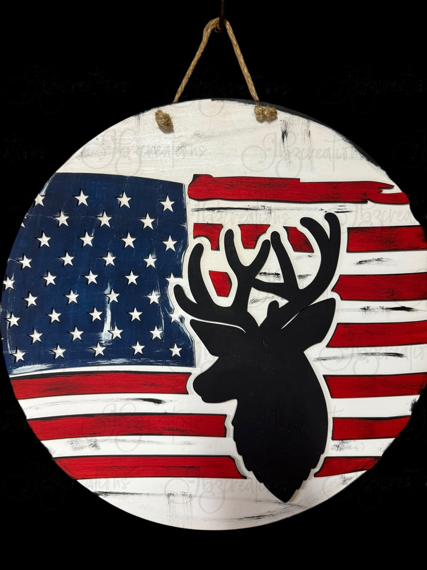 Deer USA Flag Welcome Round Sign Deer Head Flag Door Sign