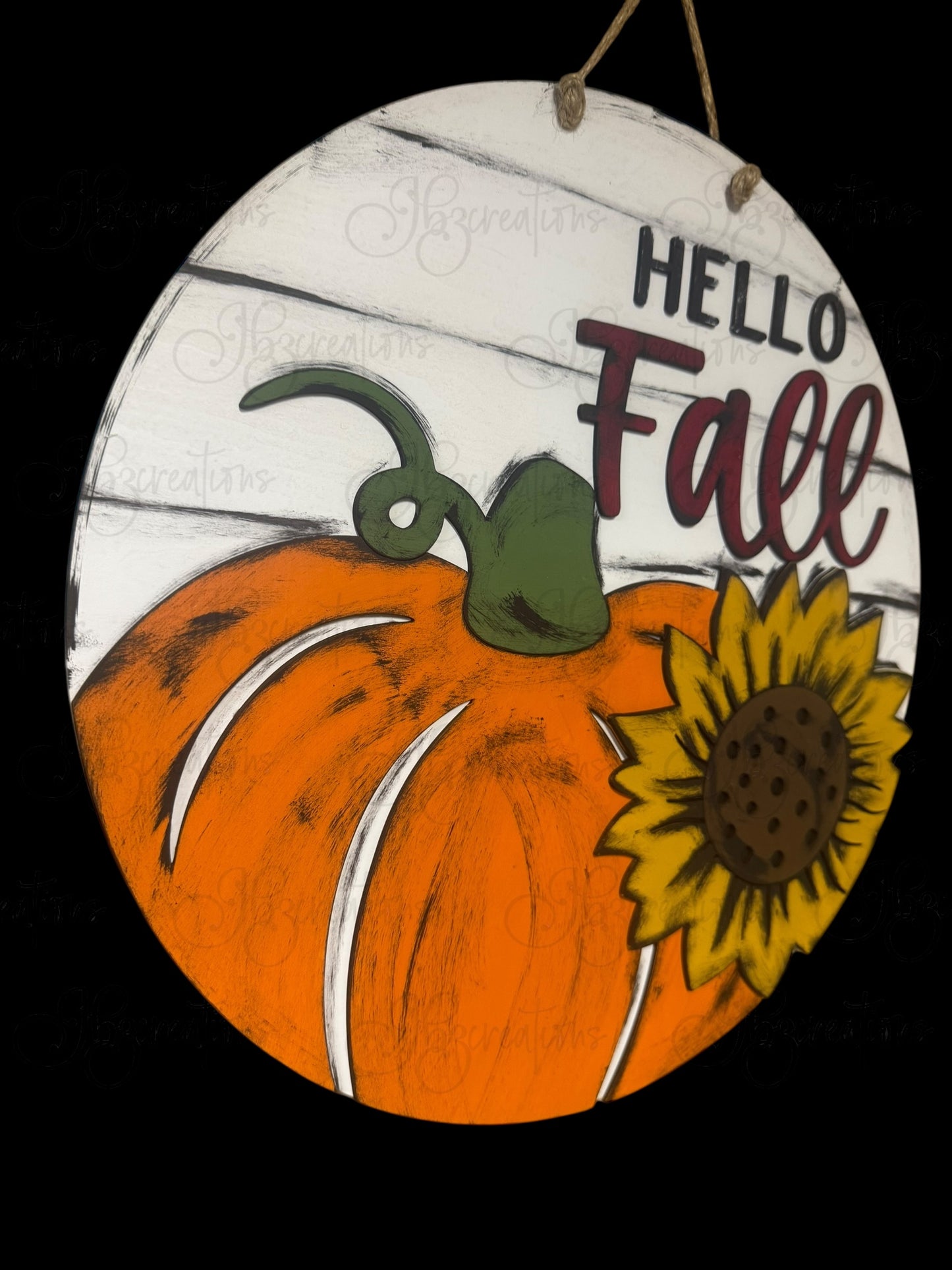 Hello Fall Pumpkin and Sunflower Round Door Hanger Welcome Sign
