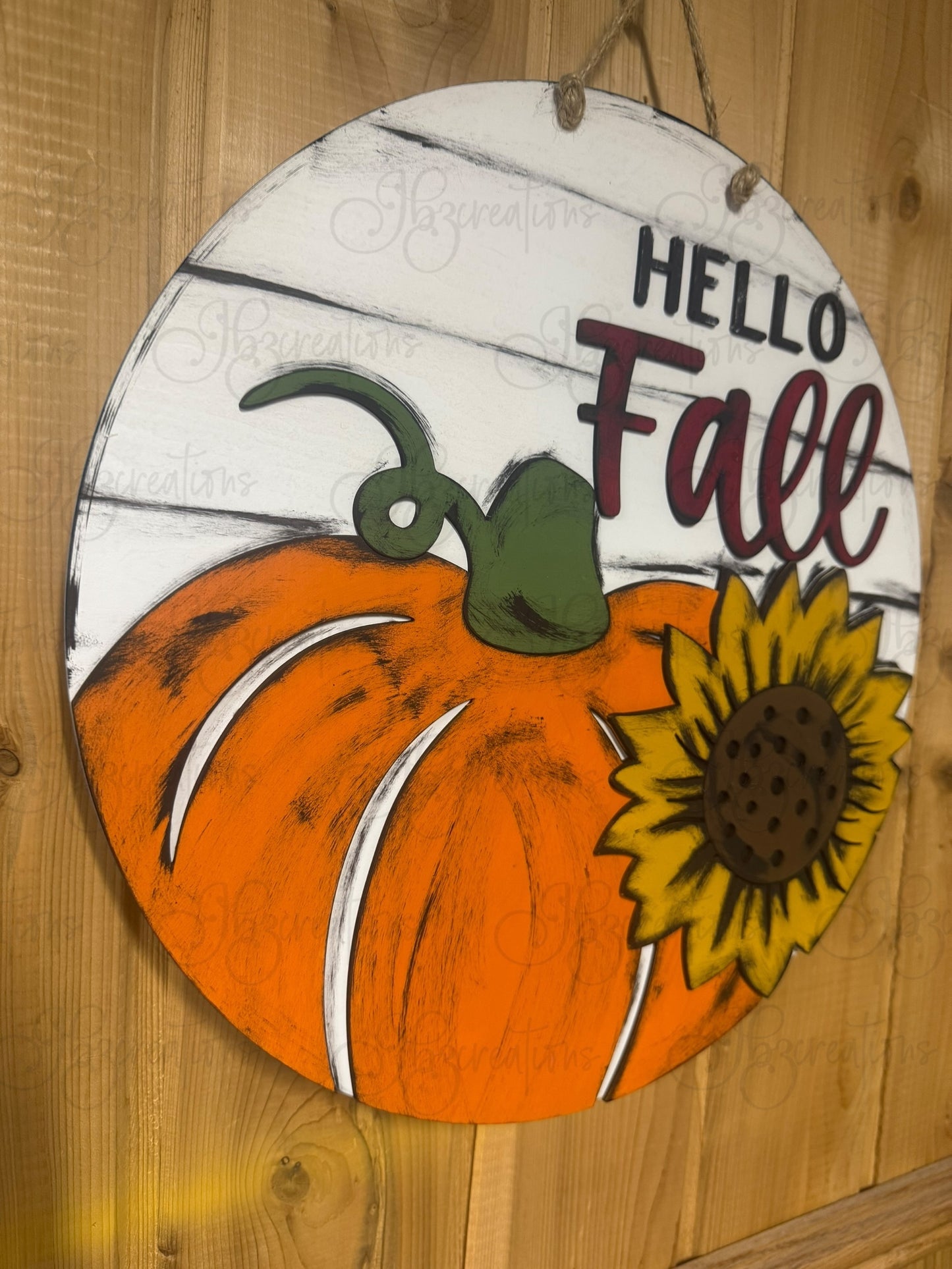 Hello Fall Pumpkin and Sunflower Round Door Hanger Welcome Sign