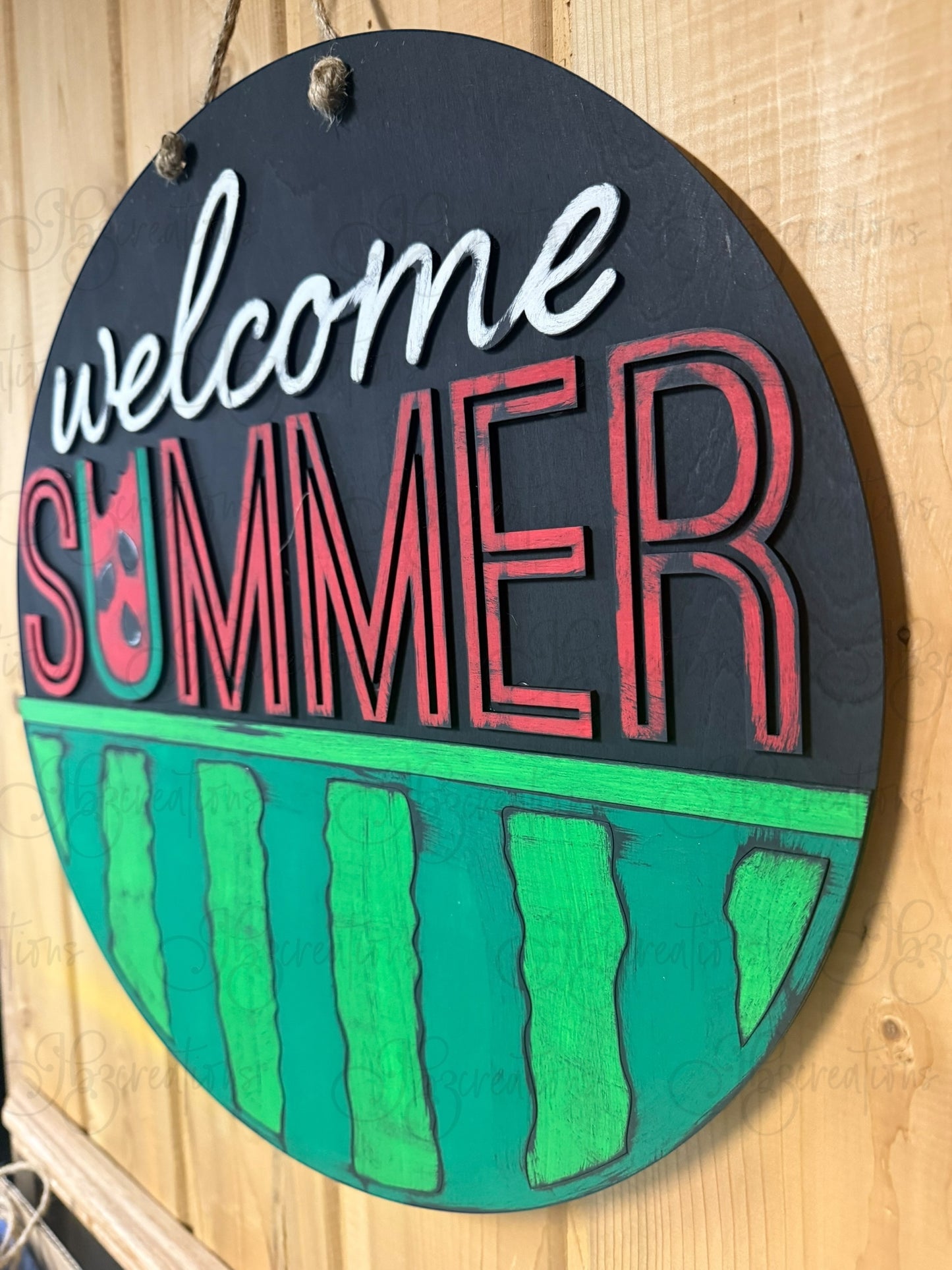 DIY Welcome Summer Watermelon Wooden Round Sign