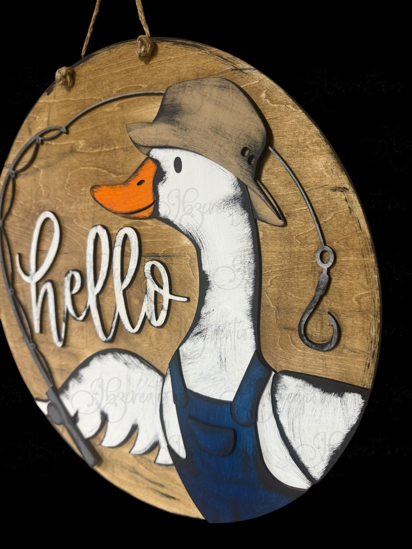 Goose Fisherman Hello Welcome Door Hanger Door Welcome Round Sign