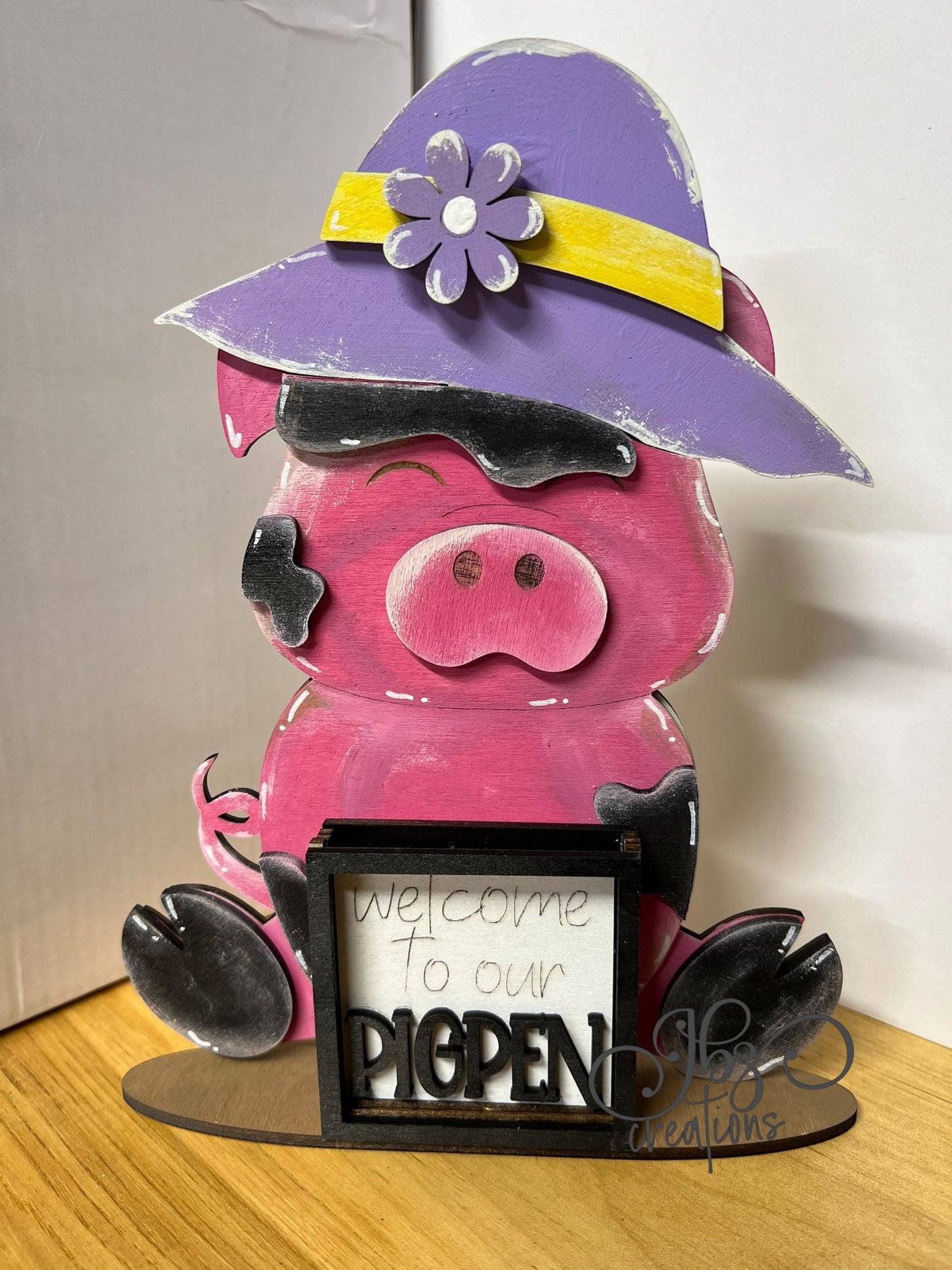 Farm Animal Pig with Interchangeable Seasonal Hats Shelf Sitter Pig Decor Pig Decorations