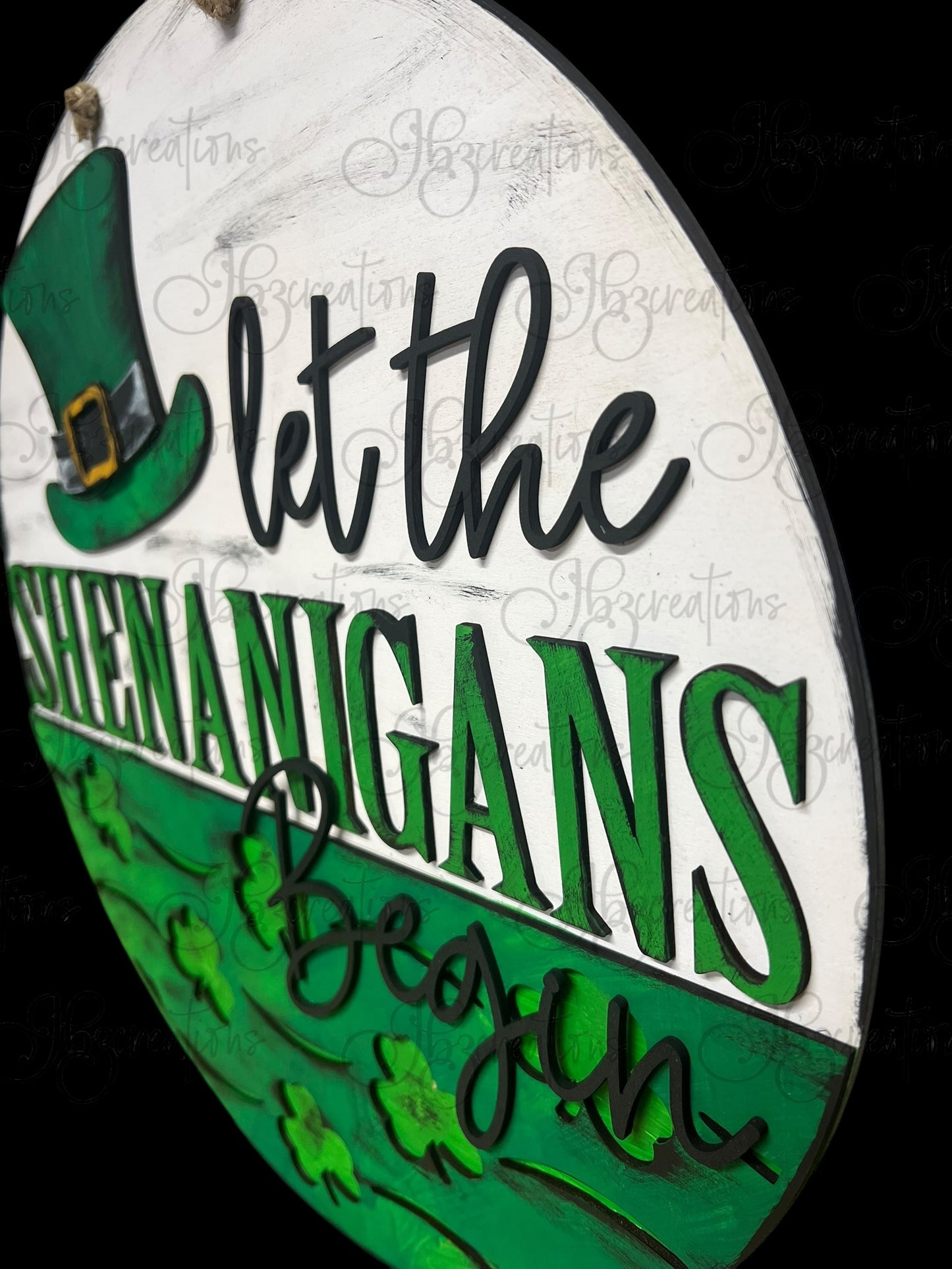 St. Patrick's Day Round Sign Let the Shenanigans Begin Shamrocks & Leprechaun Hat Round Sign St Patty’s Day Decor