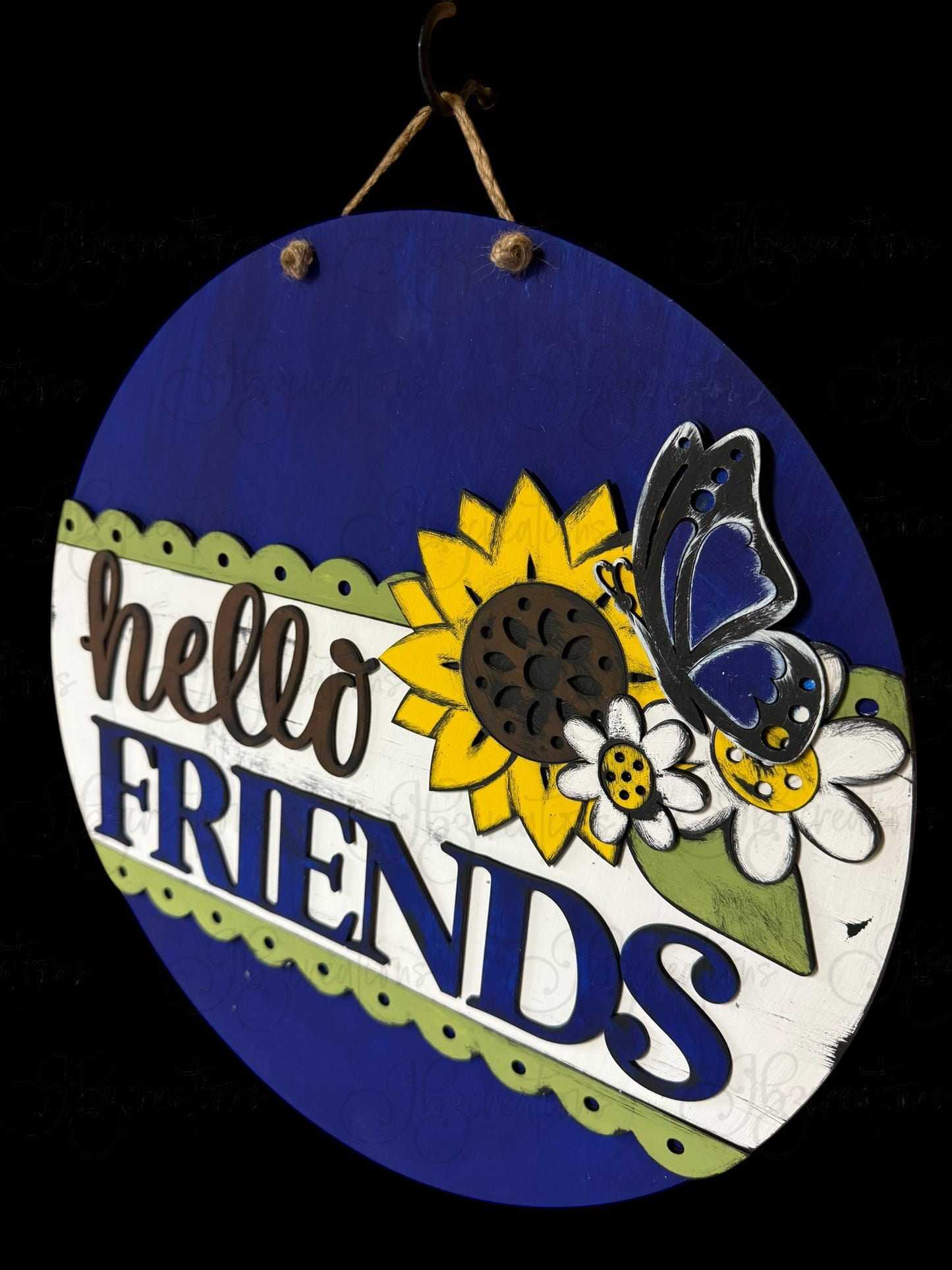 Hello Friends Sunflower Round Door Hanger Welcome Sign