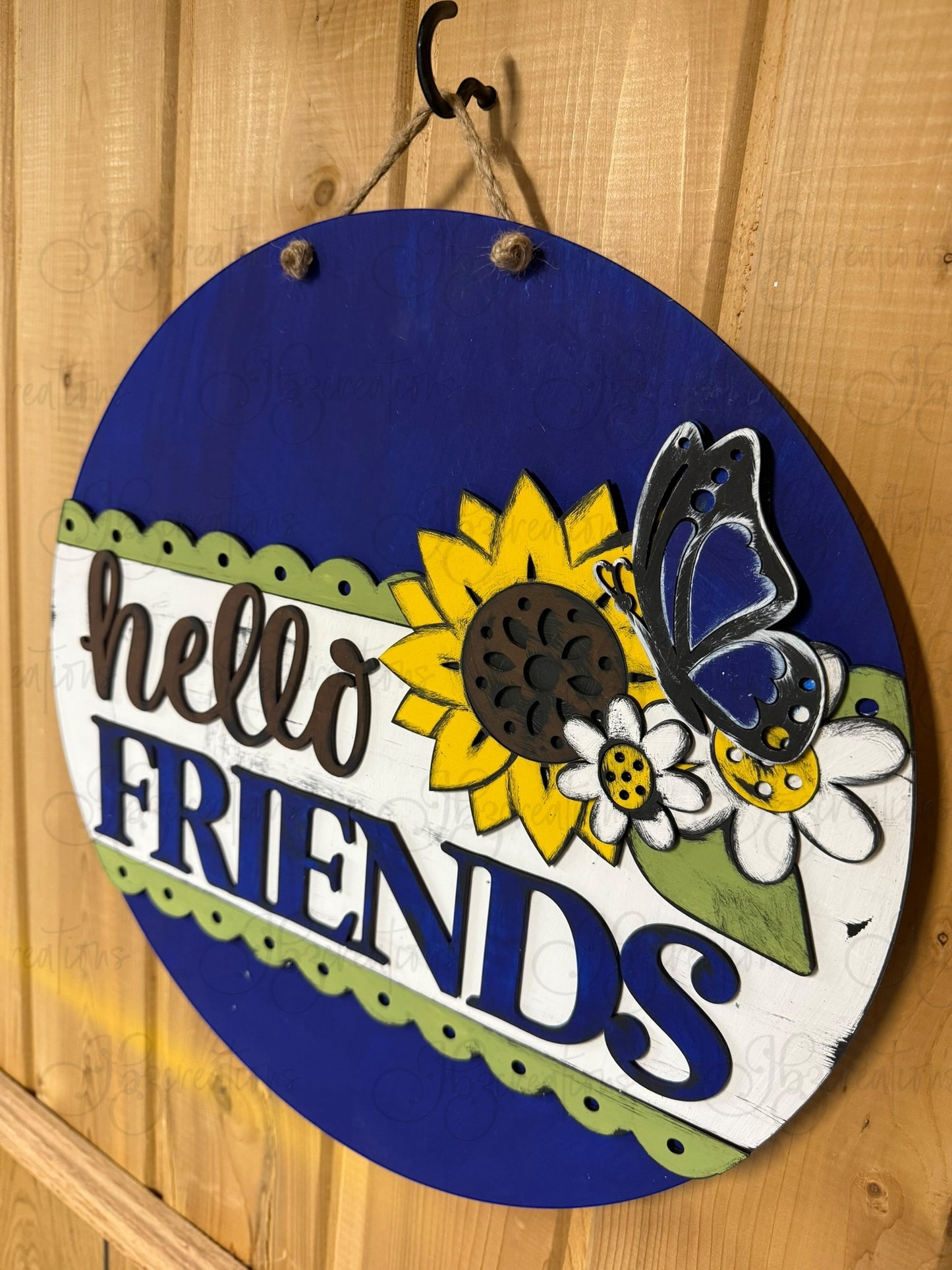 Hello Friends Sunflower Round Door Hanger Welcome Sign