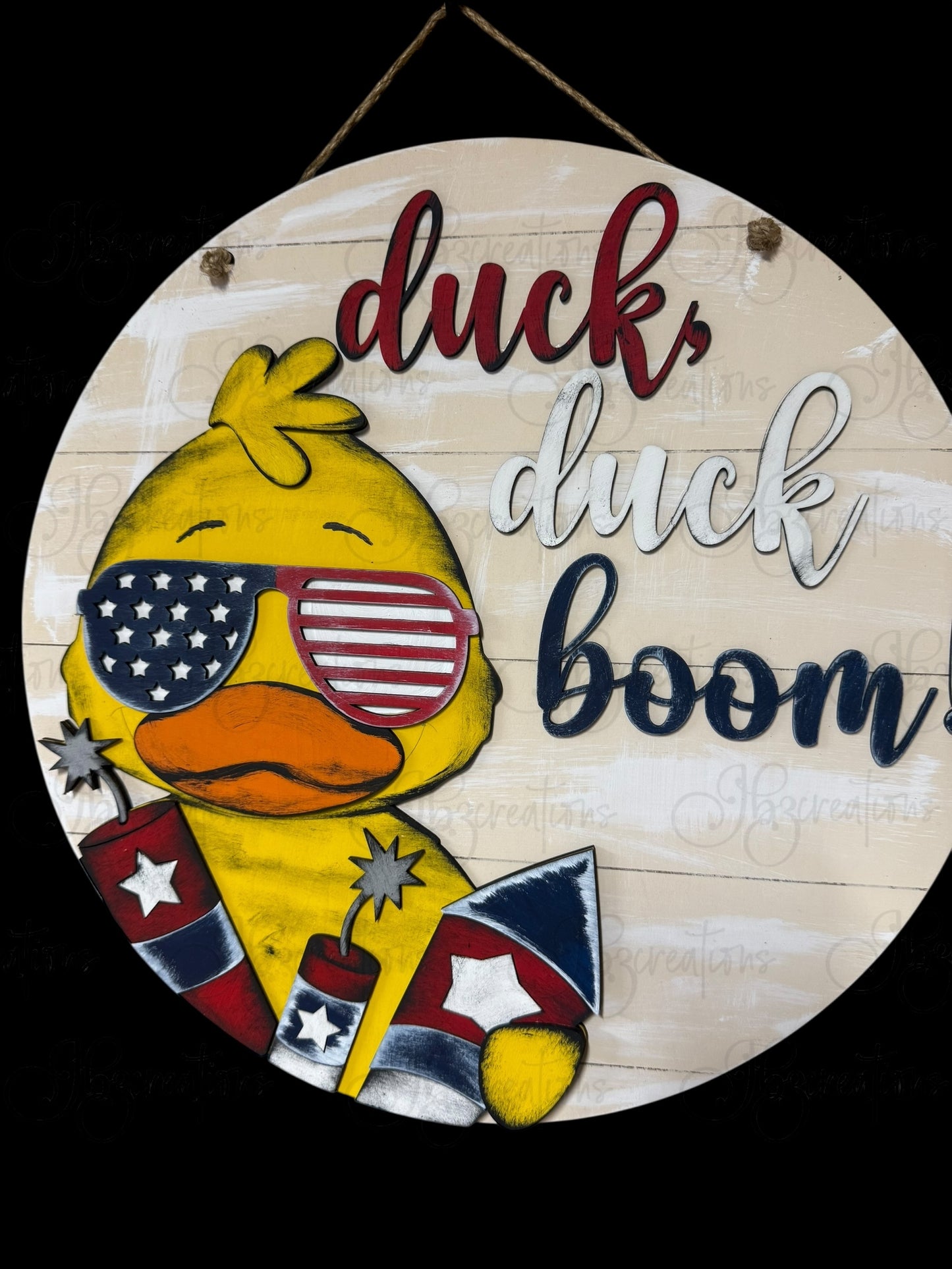 Duck Duck Boom Fourth of July Welcome Door Hanger Duck Independence Day Welcome Round Sign