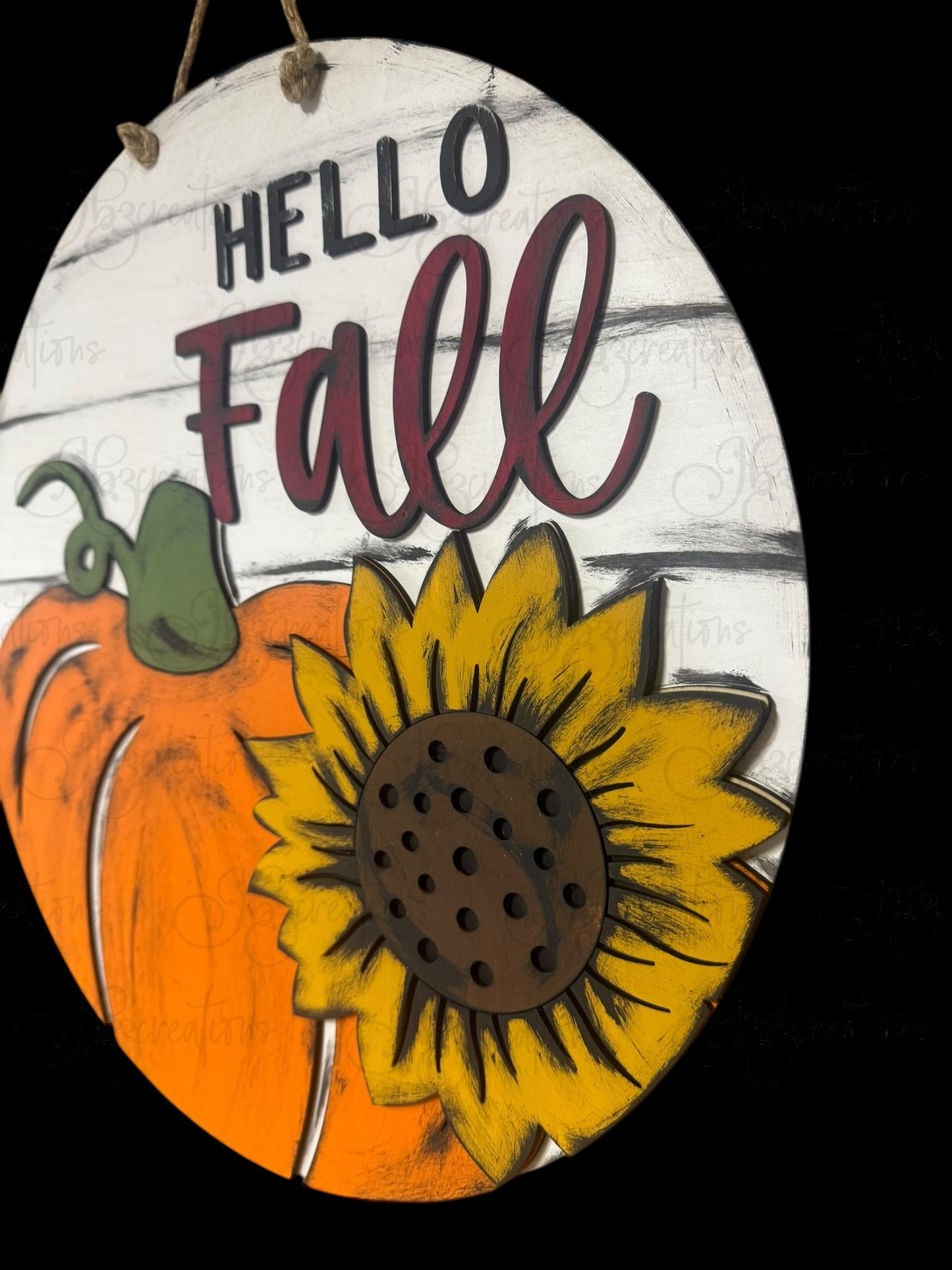 Hello Fall Pumpkin and Sunflower Round Door Hanger Welcome Sign