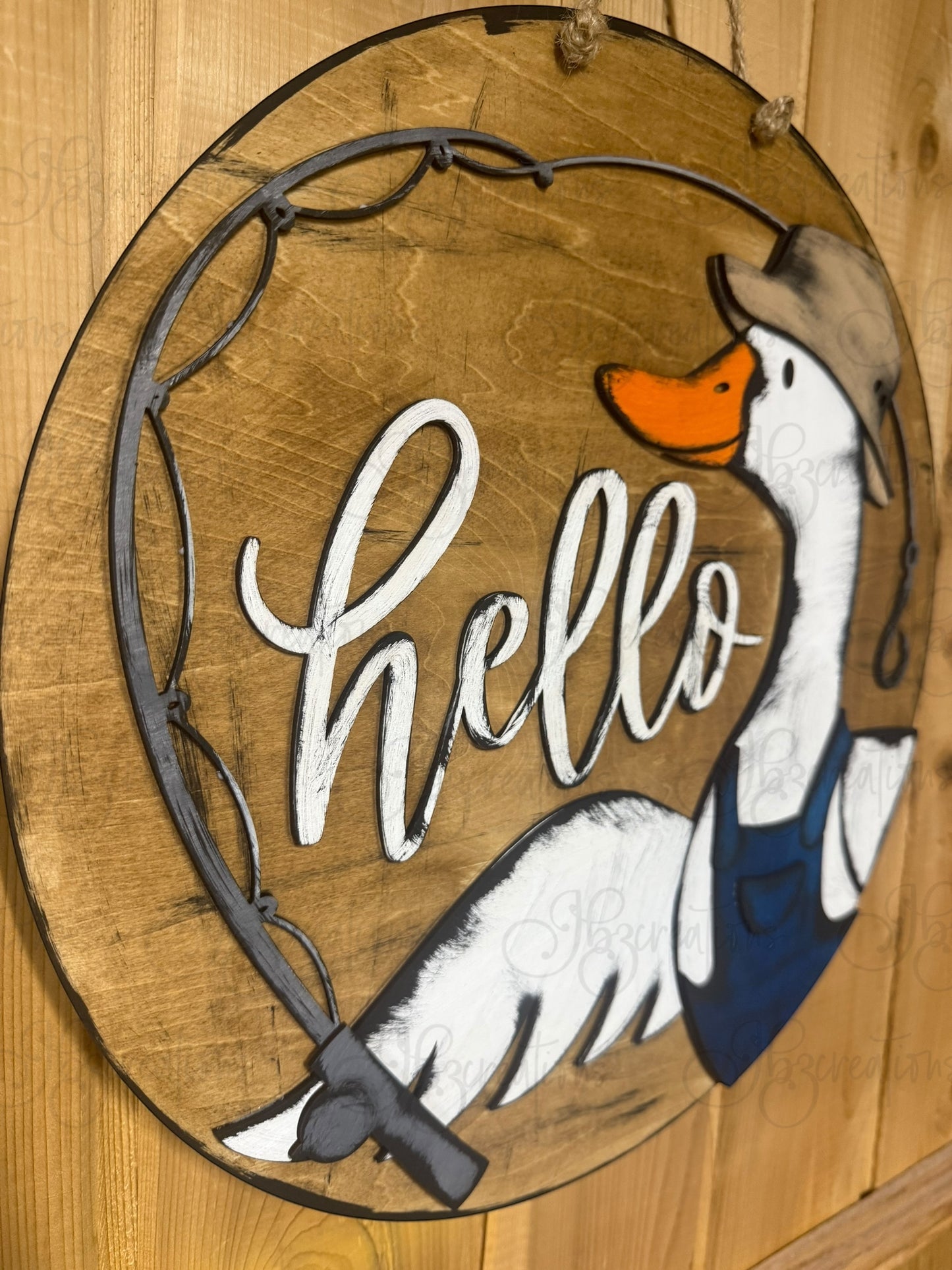 Goose Fisherman Hello Welcome Door Hanger Door Welcome Round Sign