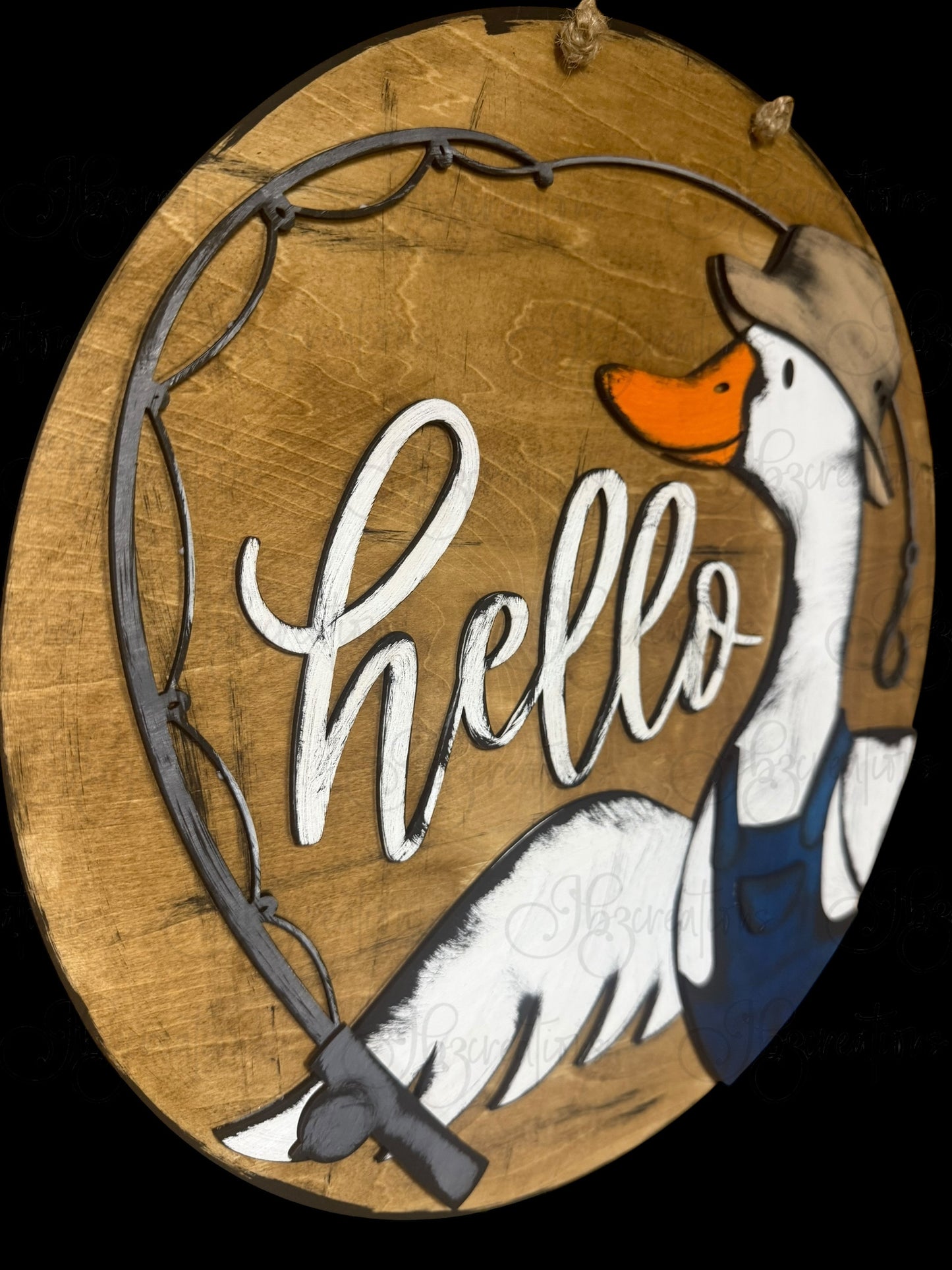 Goose Fisherman Hello Welcome Door Hanger Door Welcome Round Sign