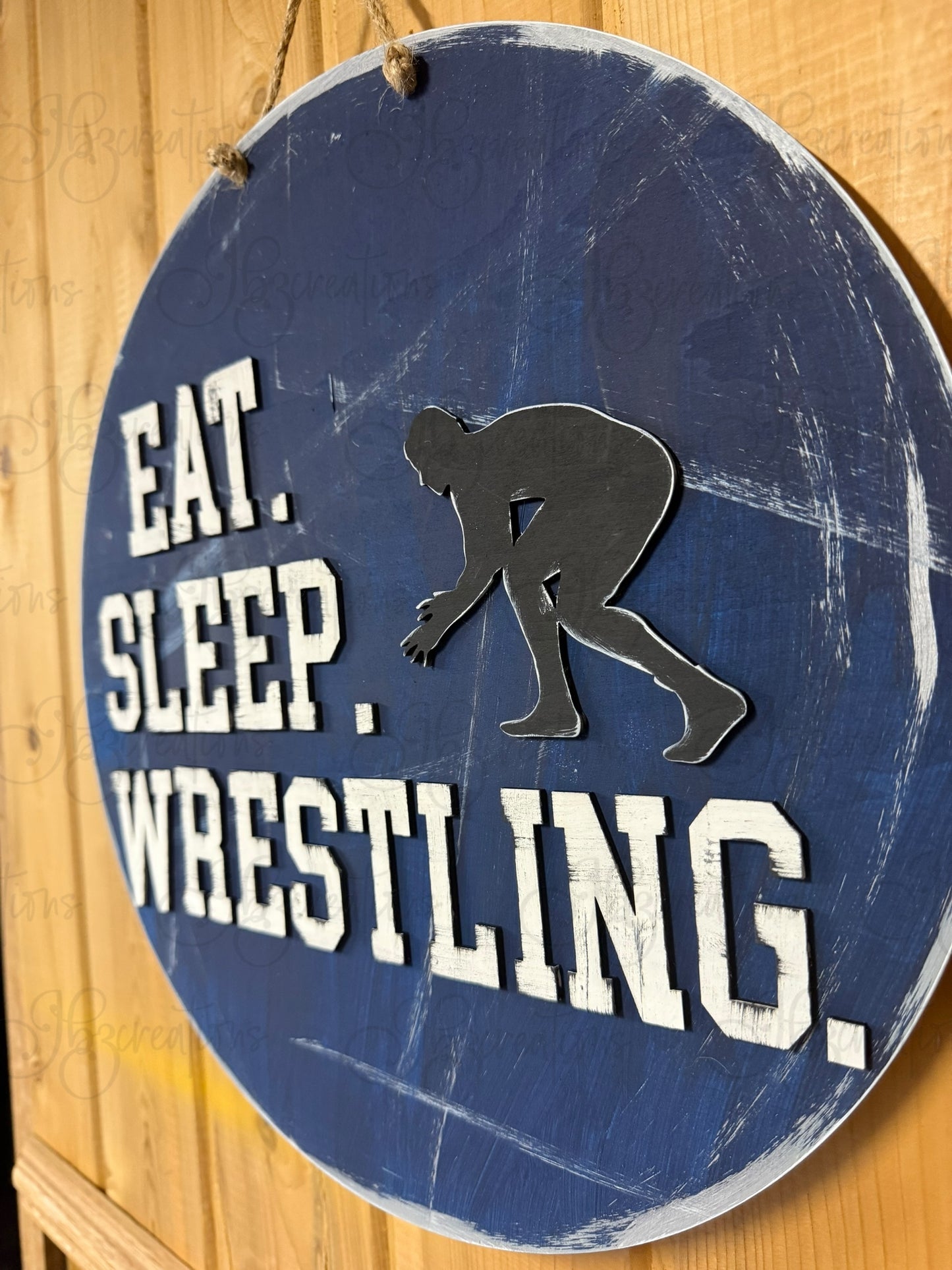 Wrestling Eat. Sleep. Wrestle. Round Sign Wrestling Door Sign