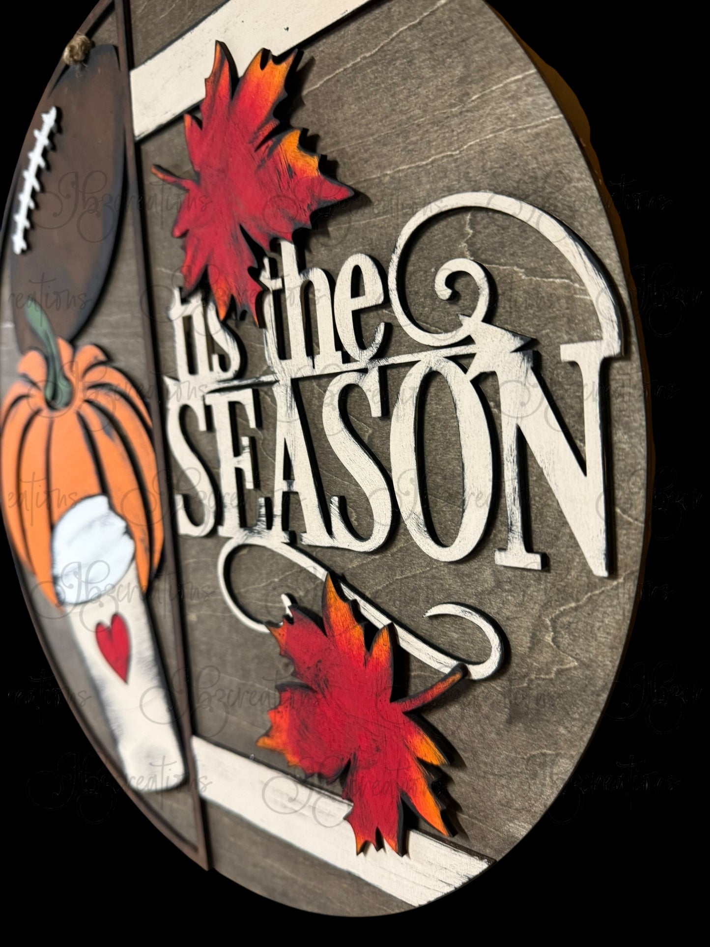Autumn Tis the Season Football, Pumpkin and Latte Cup with a Heart Round Door Hanger Welcome Sign
