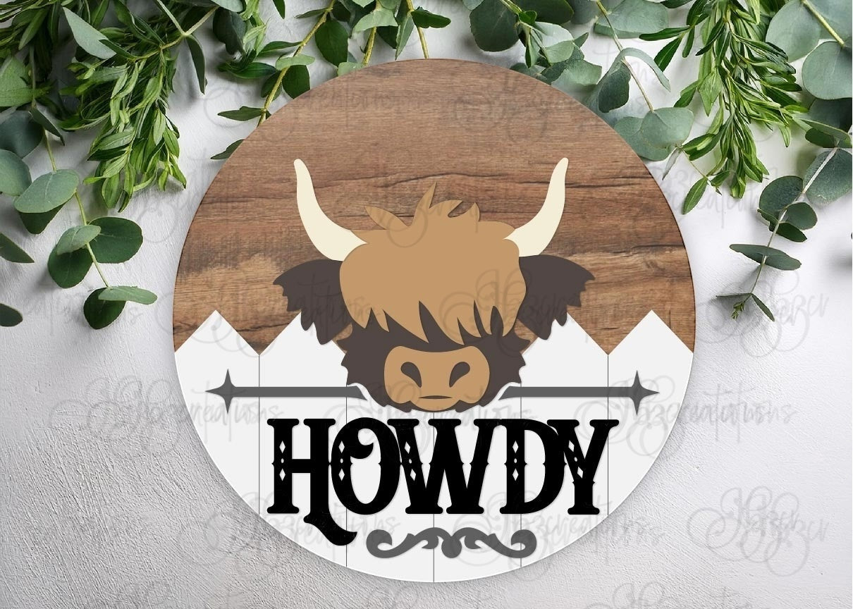 Howdy Cow Round Sign DIY Door Hanger Do It Yourself, Create It Yourself