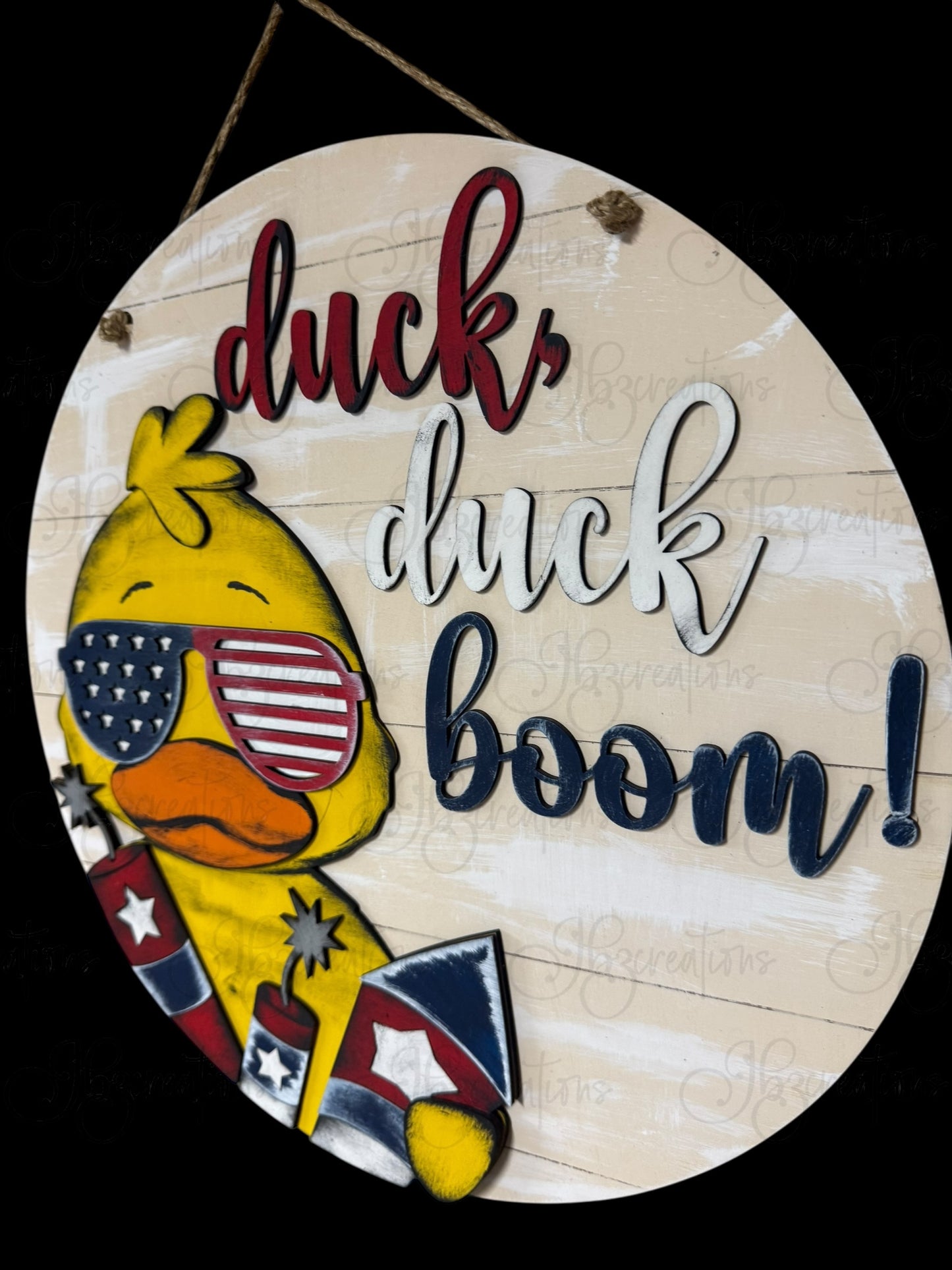 Duck Duck Boom Fourth of July Welcome Door Hanger Duck Independence Day Welcome Round Sign