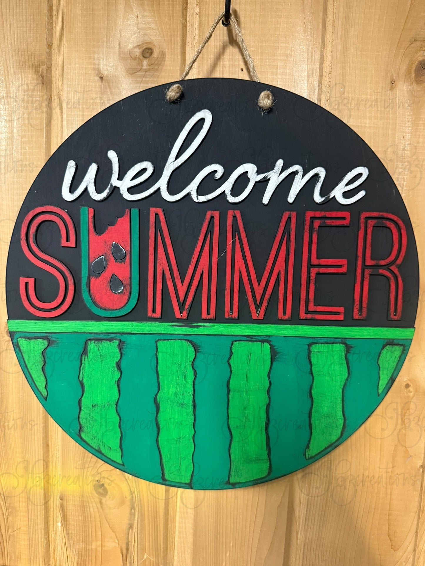 DIY Welcome Summer Watermelon Wooden Round Sign