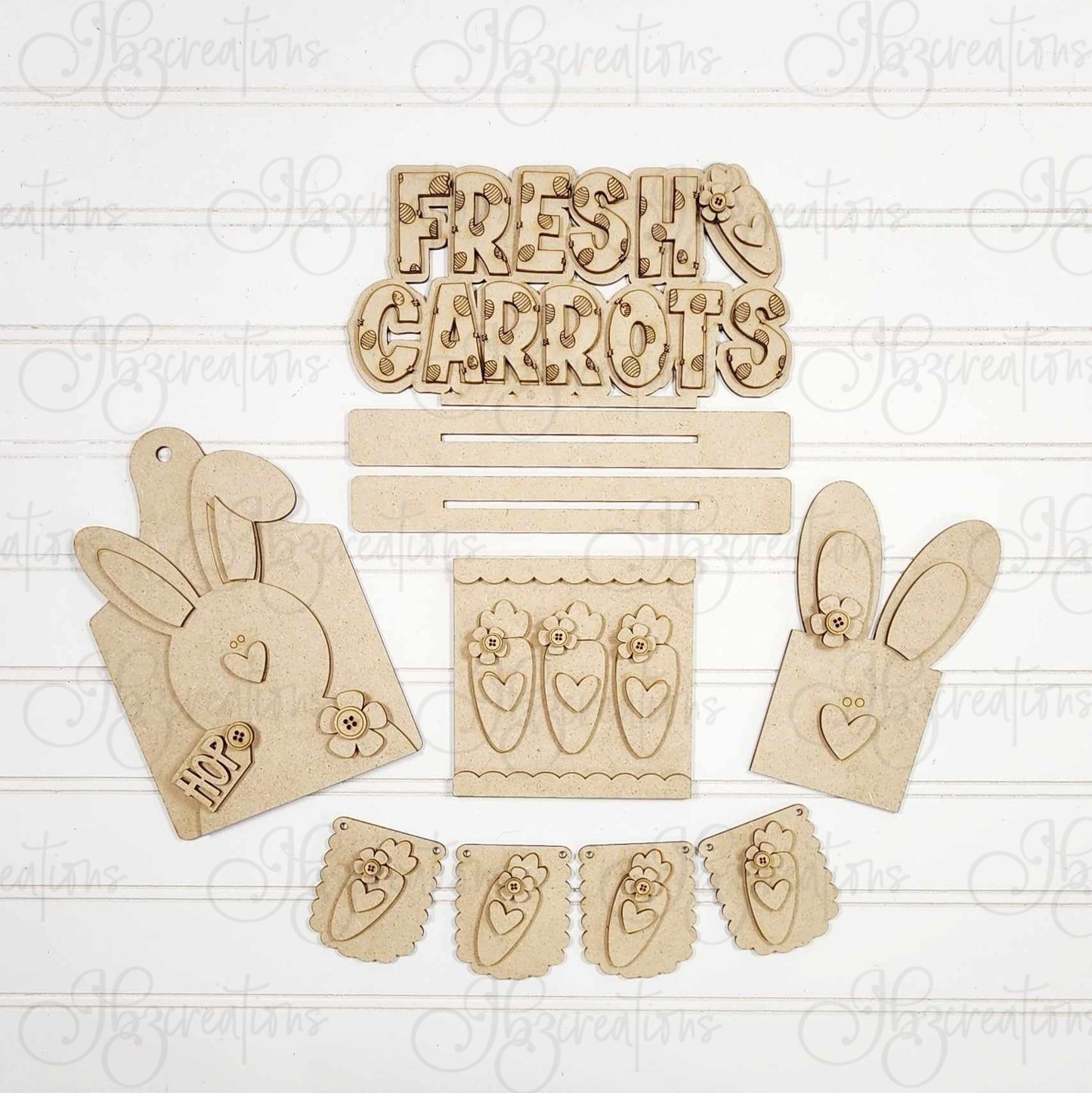 Easter Bunny, Egg and Carrot Shelf Decor Shelf Sitter Tiered Tray DIY, Do-It-Yourself, Create-It-Yourself