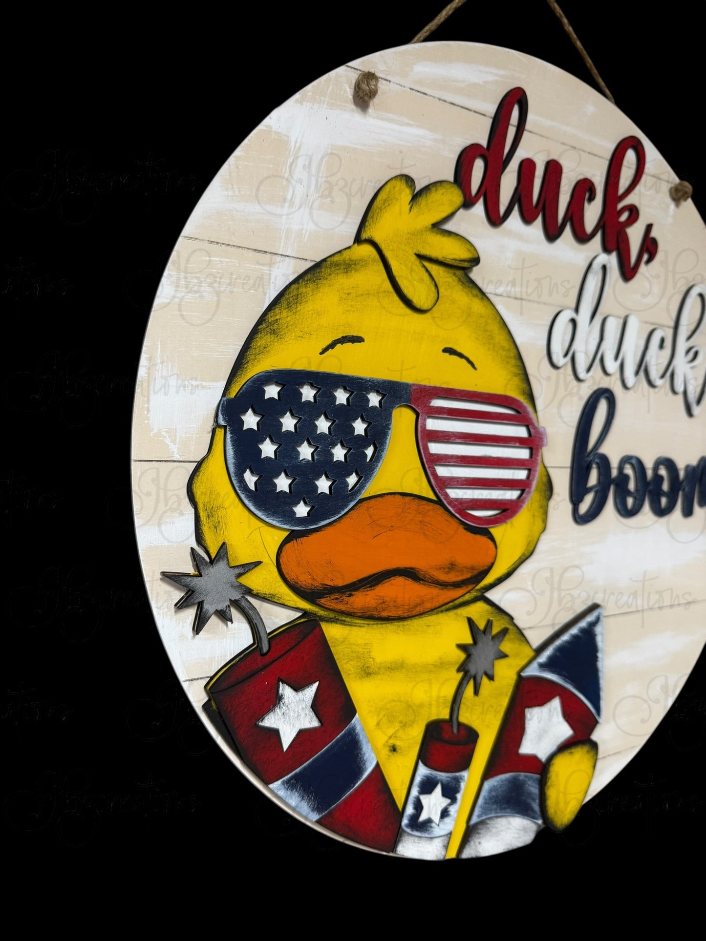 Duck Duck Boom Fourth of July Welcome Door Hanger Duck Independence Day Welcome Round Sign
