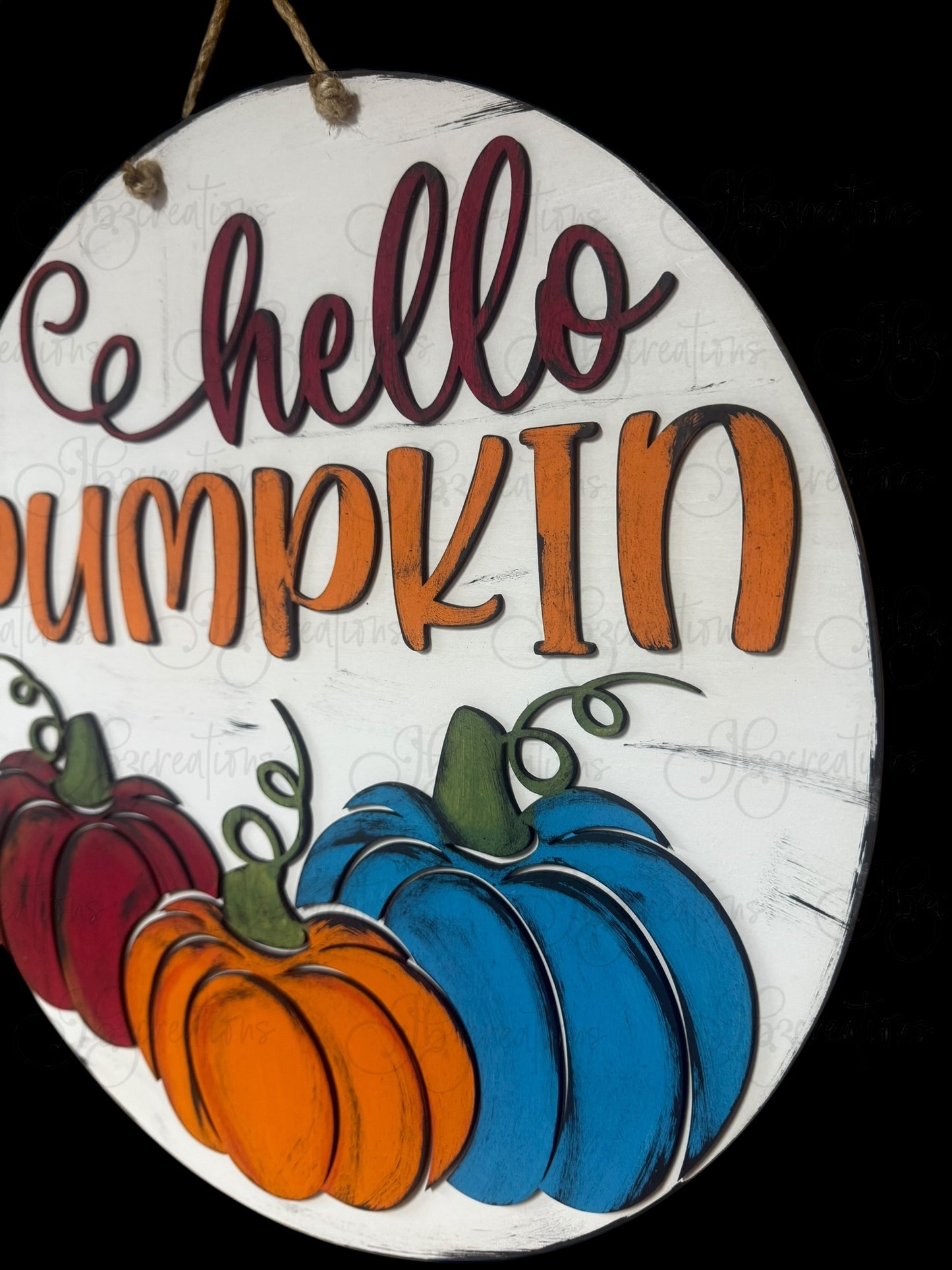 Hello Pumpkin Autumn Welcome Round Door Hanger Fall Welcome Sign