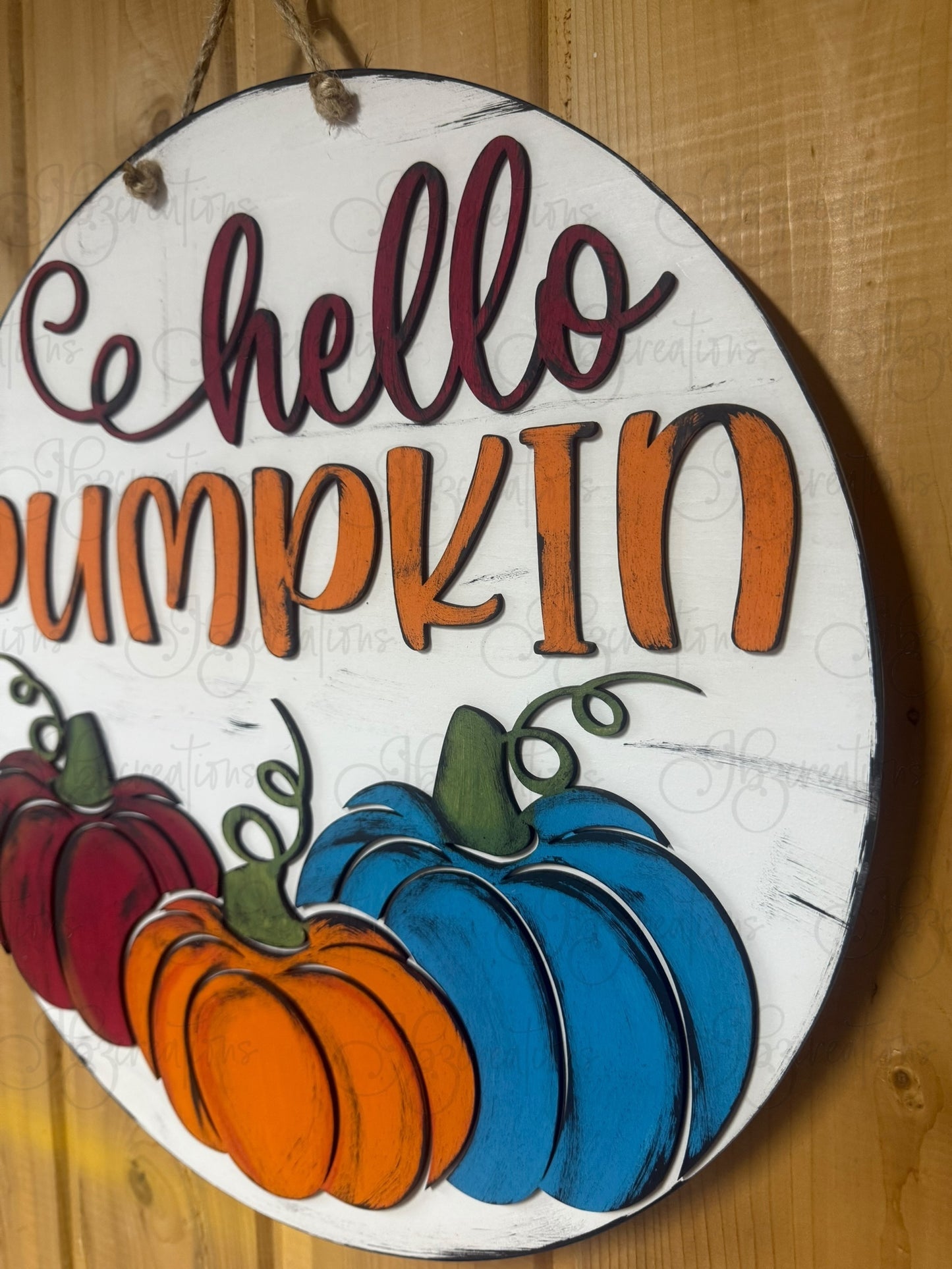 Hello Pumpkin Autumn Welcome Round Door Hanger Fall Welcome Sign