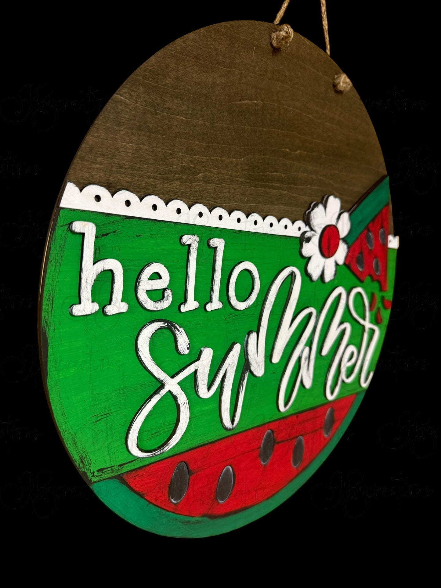 DIY Hello Summer Watermelon Wooden Round Sign