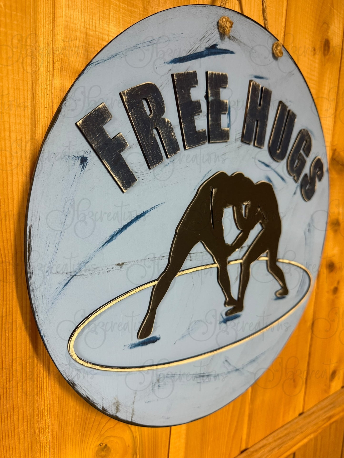 Wrestling Free Hugs Round Sign Wrestling Door Sign