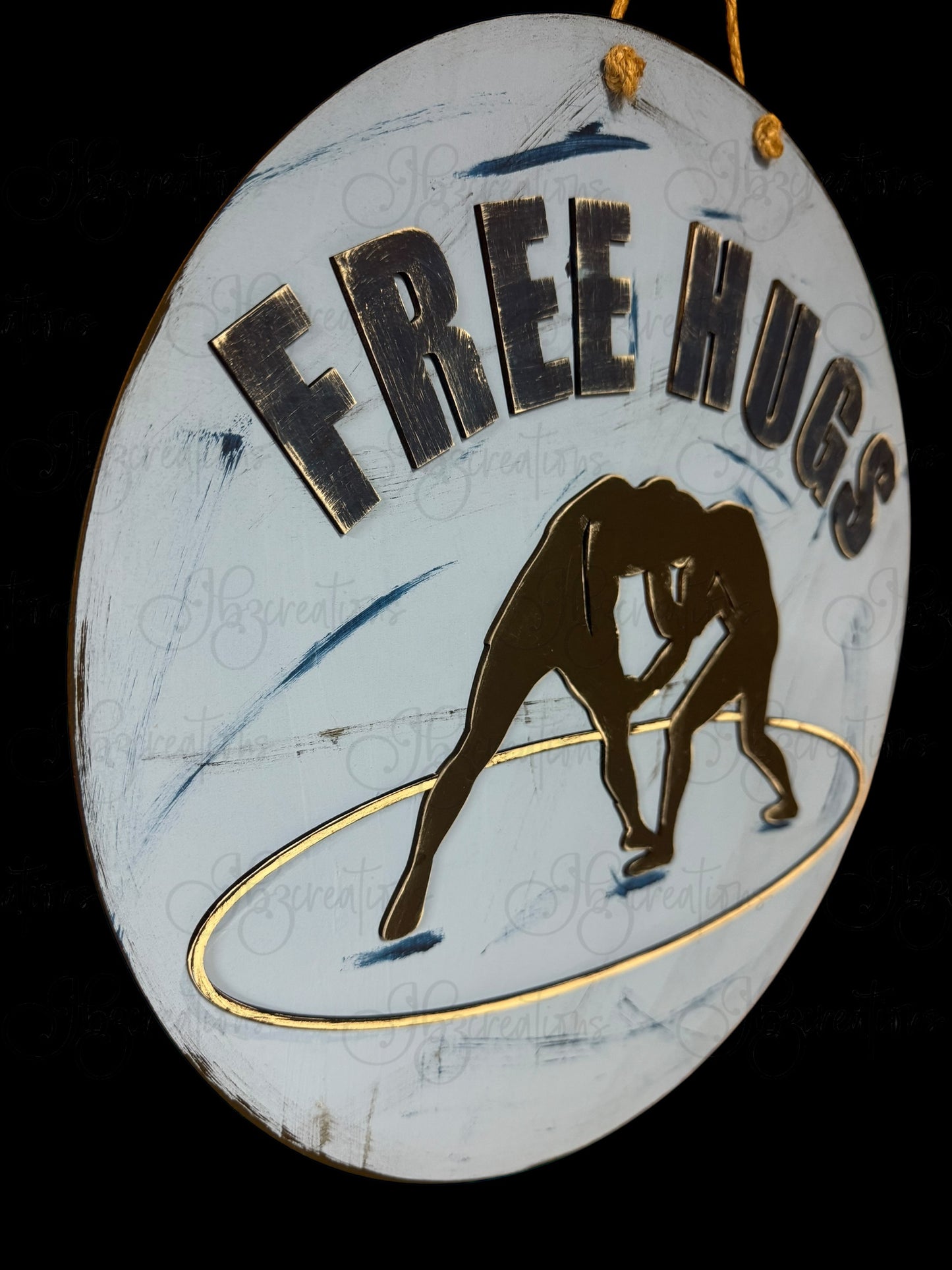Wrestling Free Hugs Round Sign Wrestling Door Sign