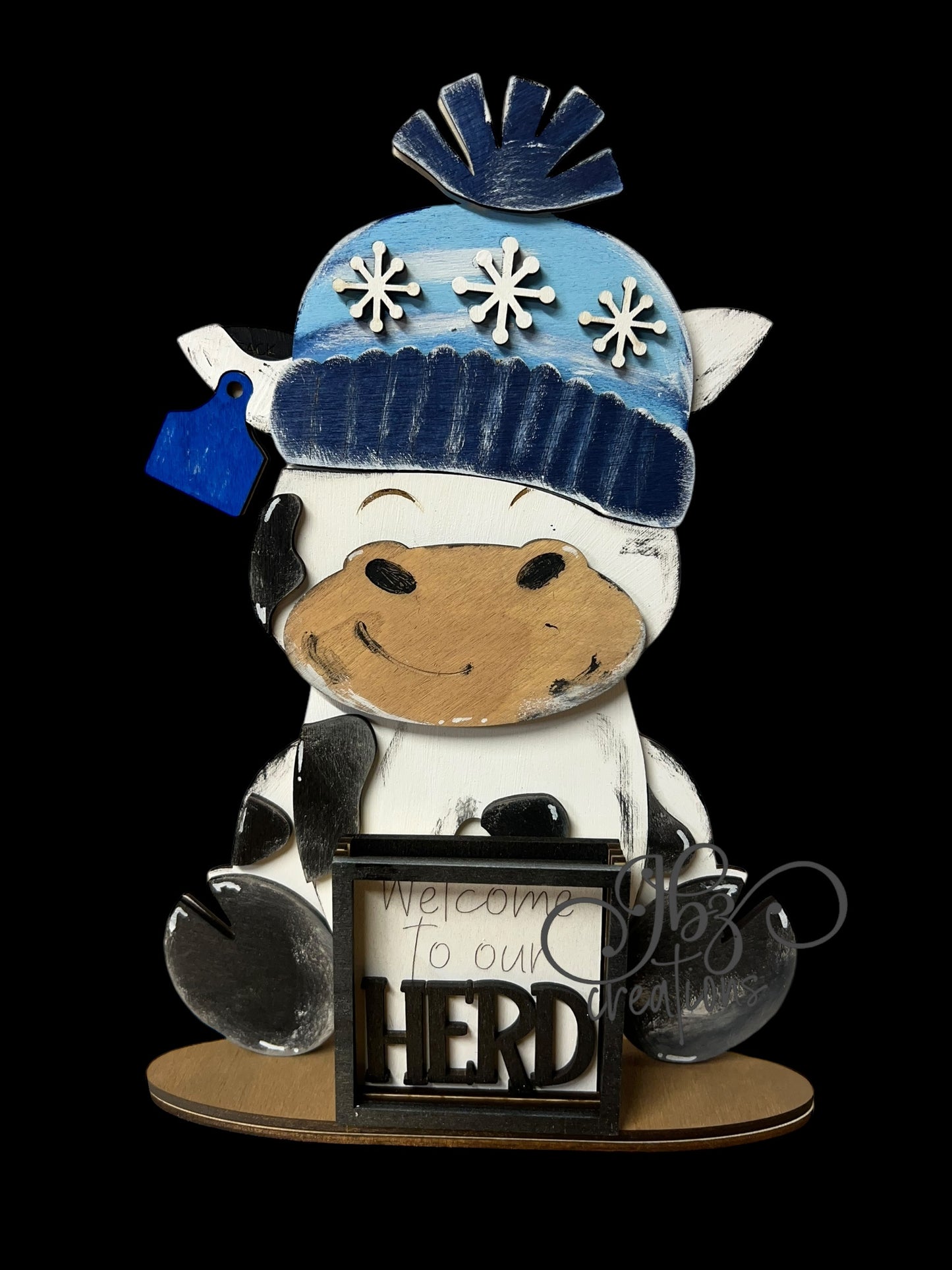 Farm Animal Cow with Interchangeable Seasonal Hats Shelf Sitter Cow Decor Cow Decorations