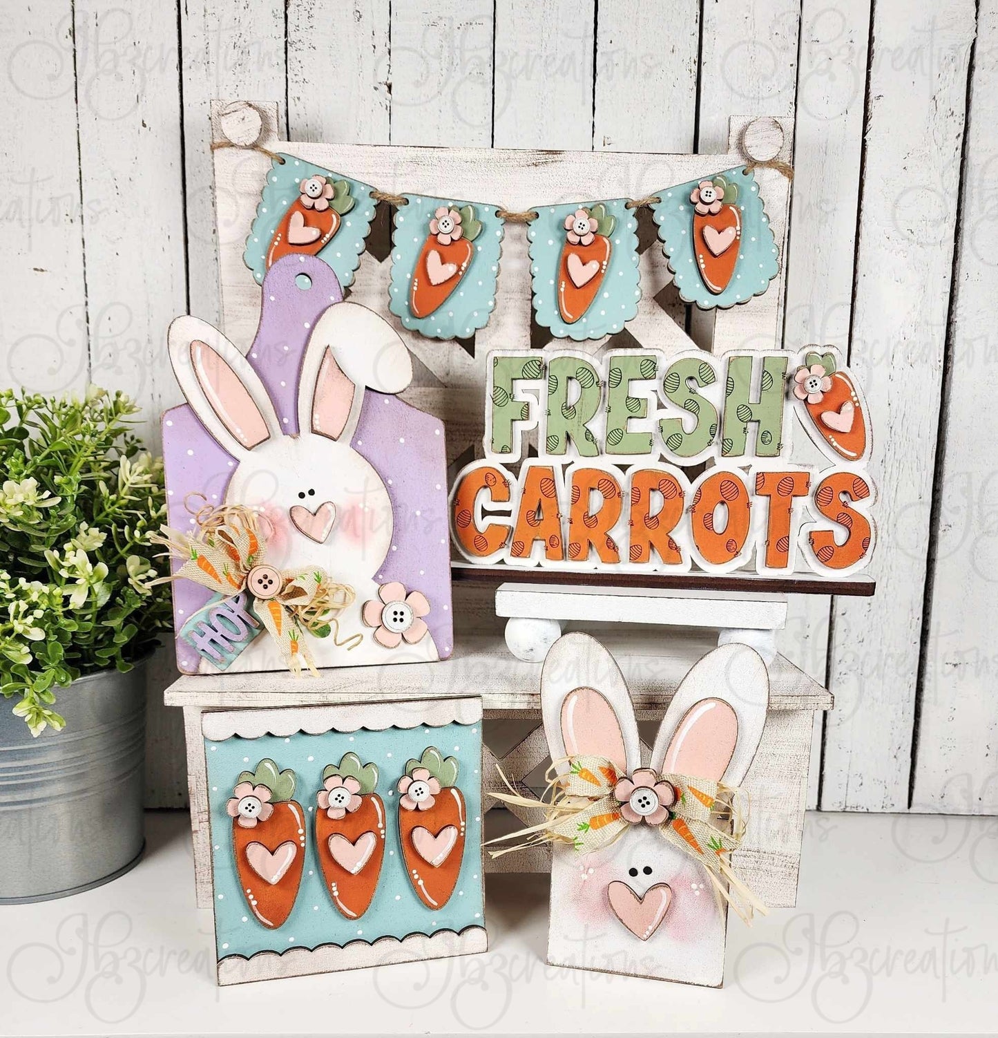 Easter Bunny, Egg and Carrot Shelf Decor Shelf Sitter Tiered Tray DIY, Do-It-Yourself, Create-It-Yourself