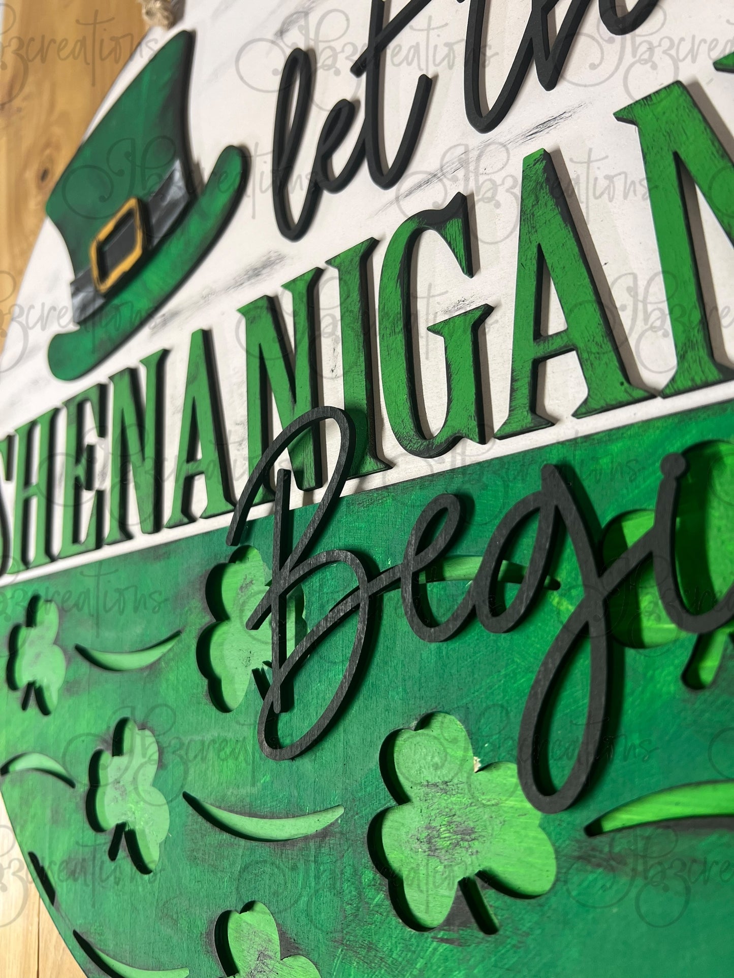 St. Patrick's Day Round Sign Let the Shenanigans Begin Shamrocks & Leprechaun Hat Round Sign St Patty’s Day Decor