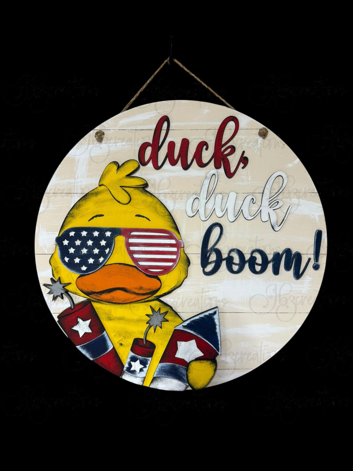 Duck Duck Boom Fourth of July Welcome Door Hanger Duck Independence Day Welcome Round Sign