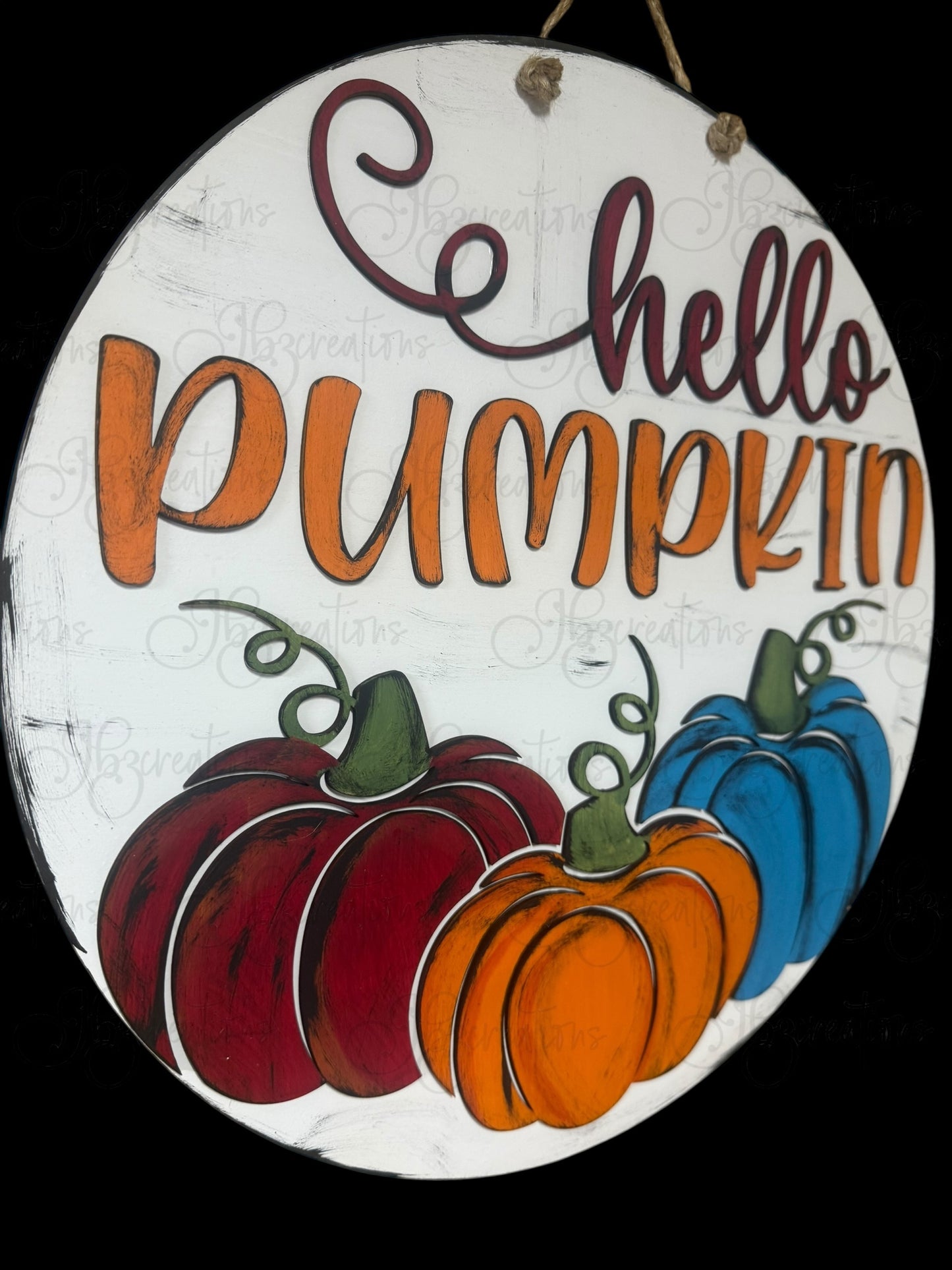 Hello Pumpkin Autumn Welcome Round Door Hanger Fall Welcome Sign