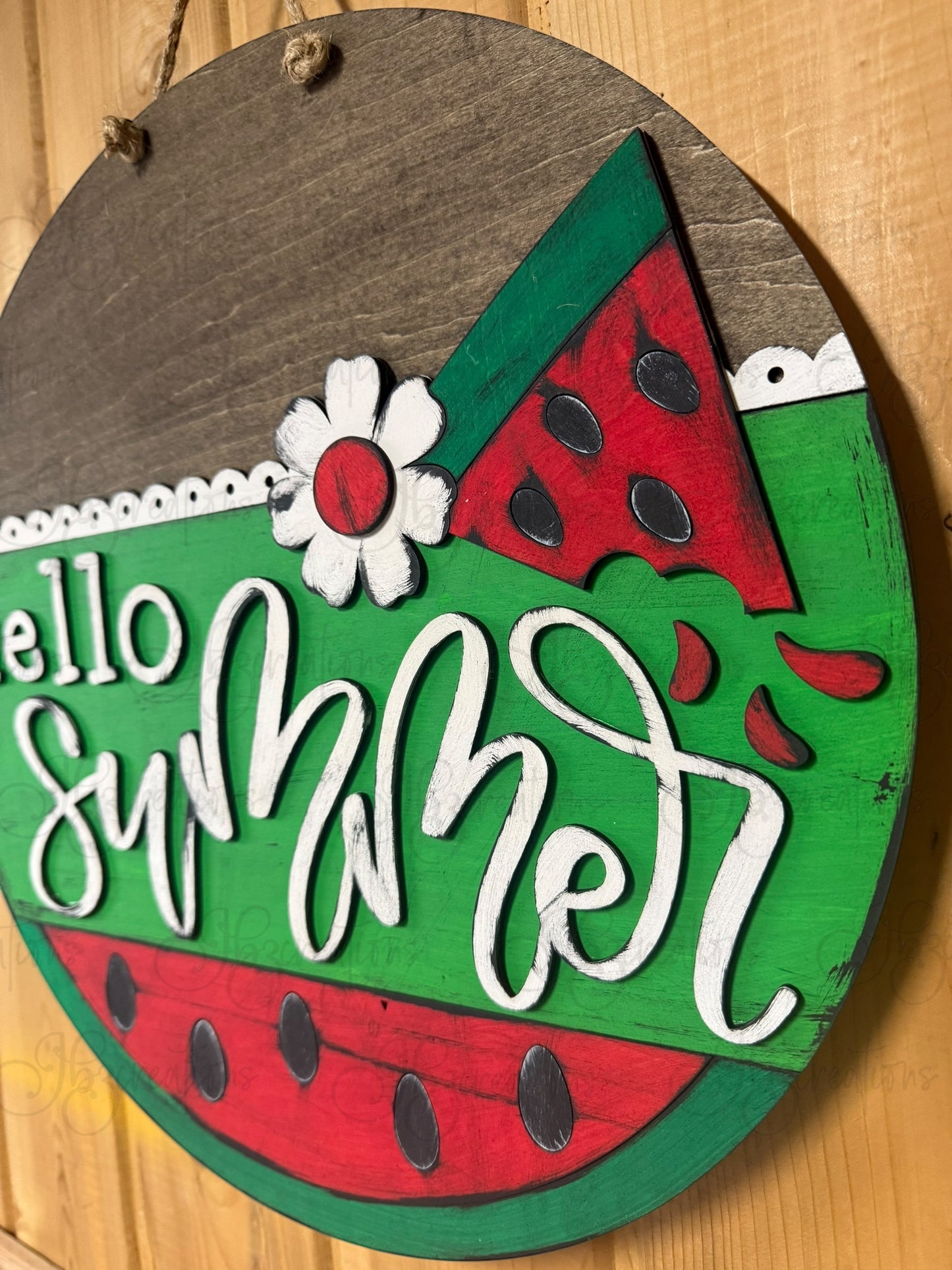 DIY Hello Summer Watermelon Wooden Round Sign