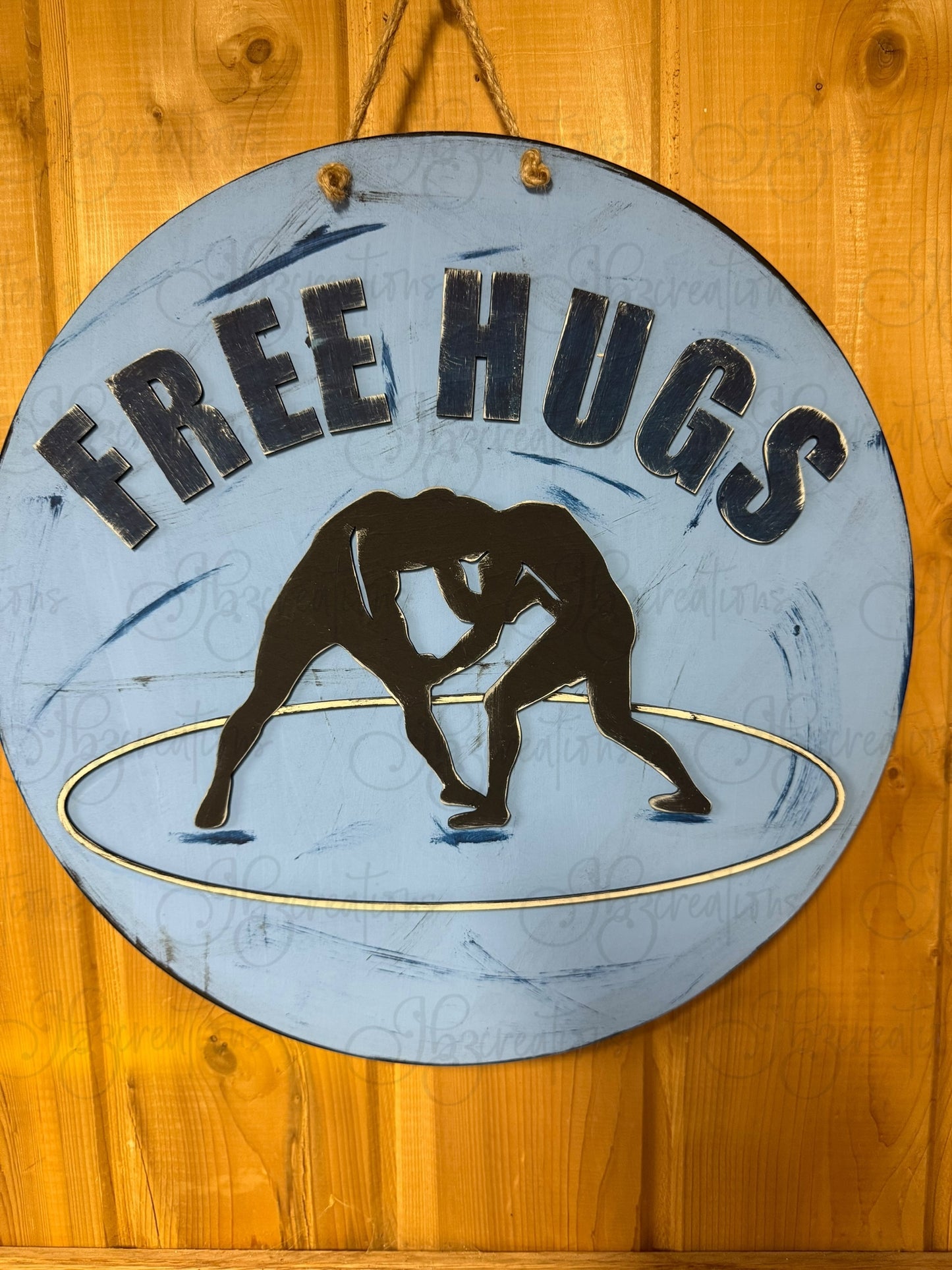 Wrestling Free Hugs Round Sign Wrestling Door Sign
