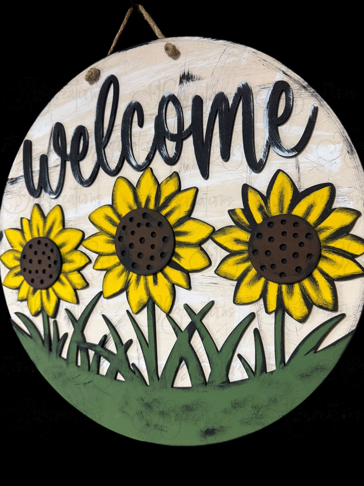 Sunflower Welcome Door Hanger Three Sunflower Welcome Round Sign
