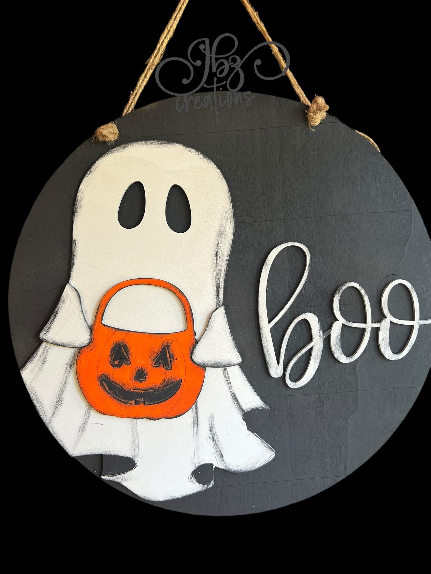 Boo! Ghost and Jack-O-Lantern Halloween Round Door Hanger Welcome Sign
