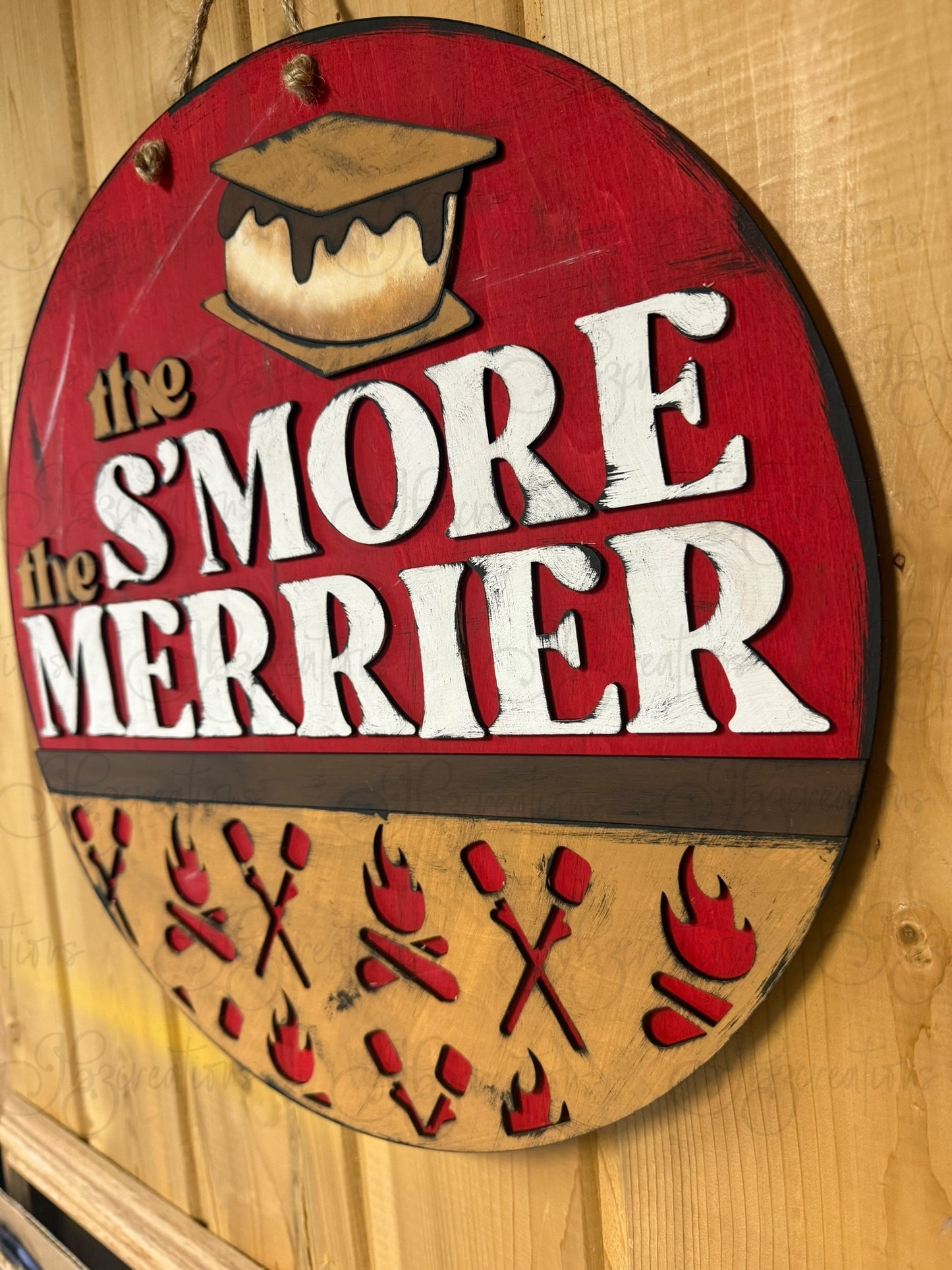 Camping The S’more the Merrier Wooden Round Sign