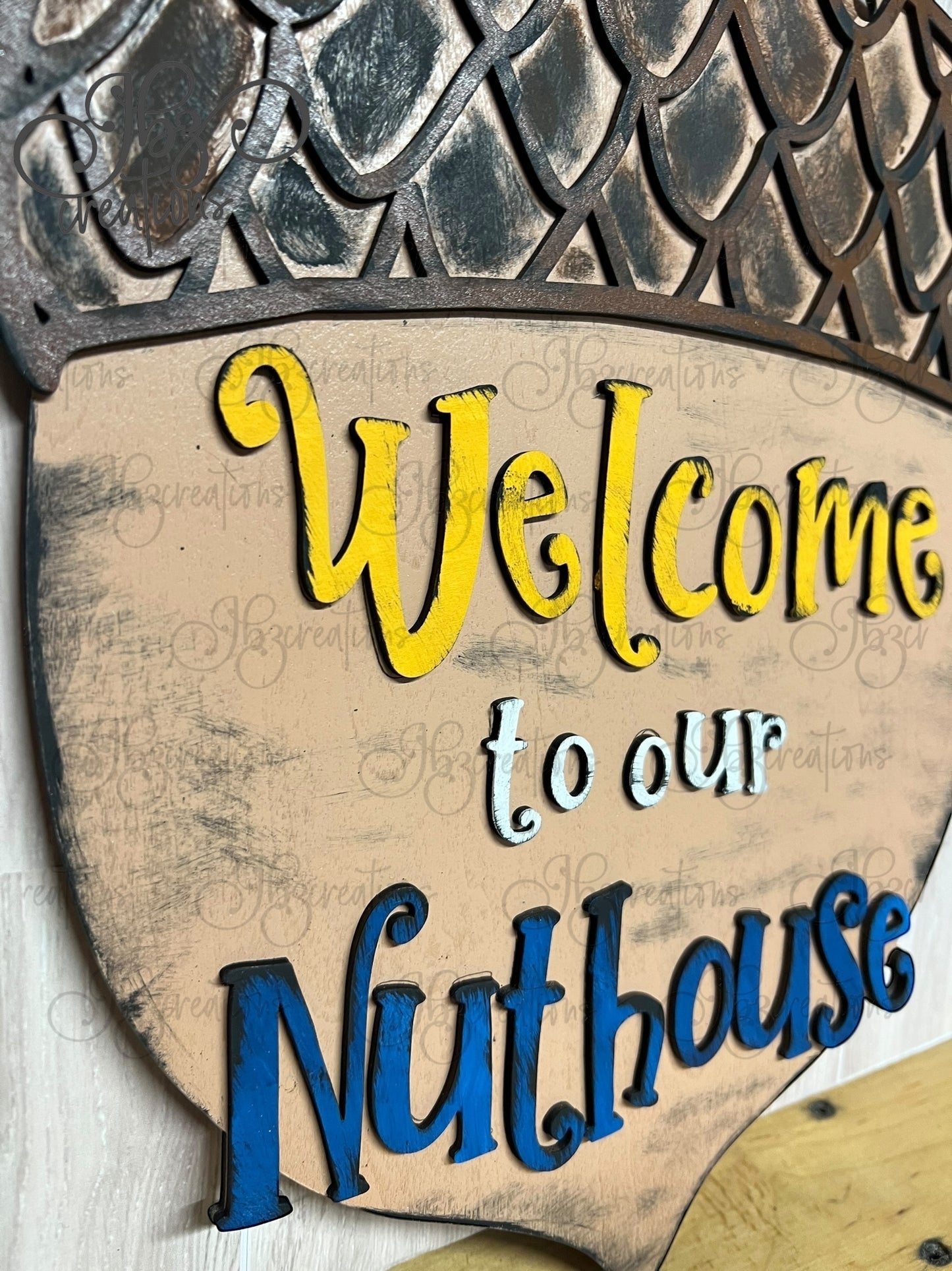 Welcome to the Nuthouse Acorn-Shaped Sign Welcome Door Hanger Humorous Welcome Sign