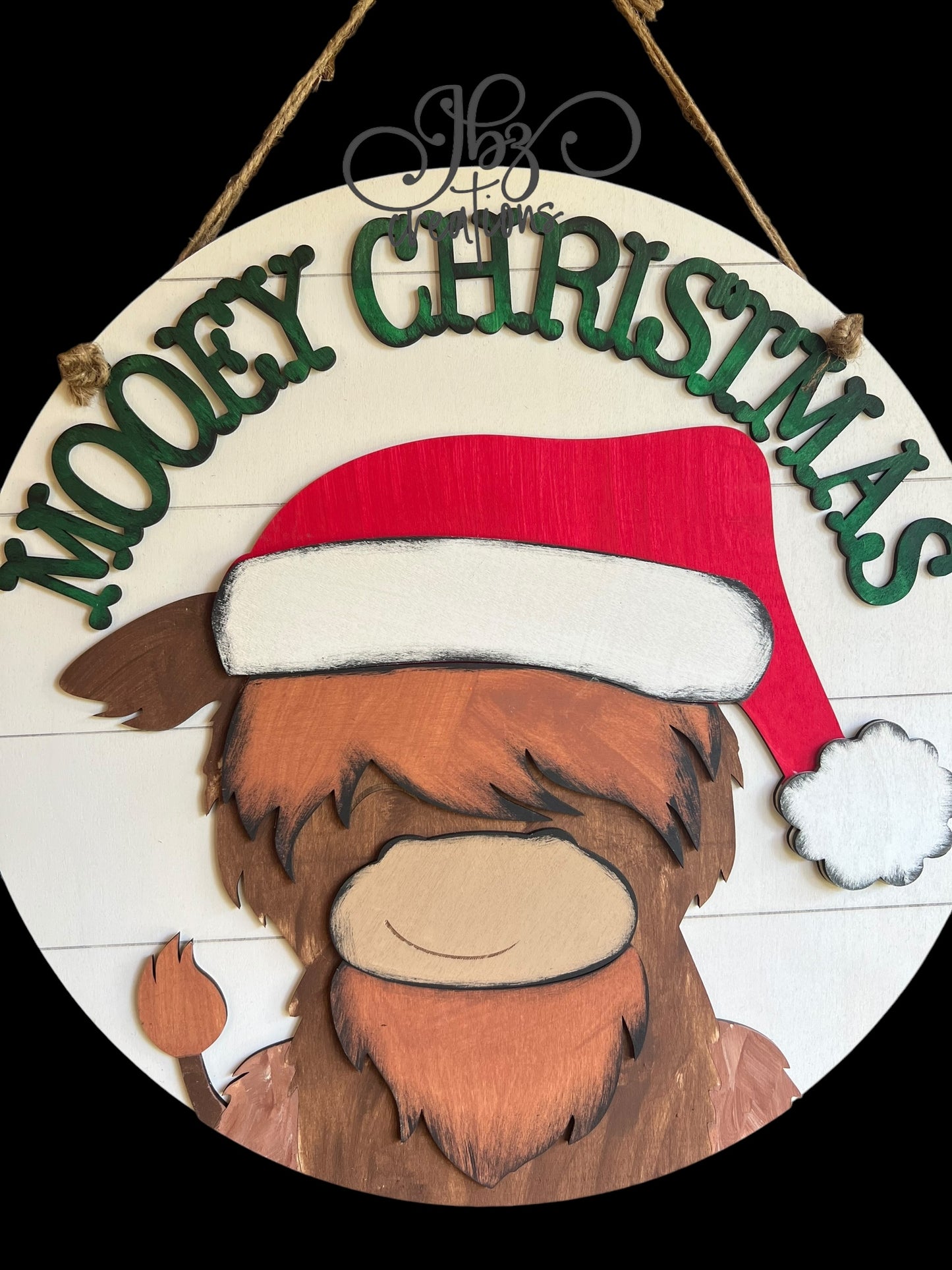 Mooey Christmas Highland Cow Christmas Round Door Hanger Welcome Sign