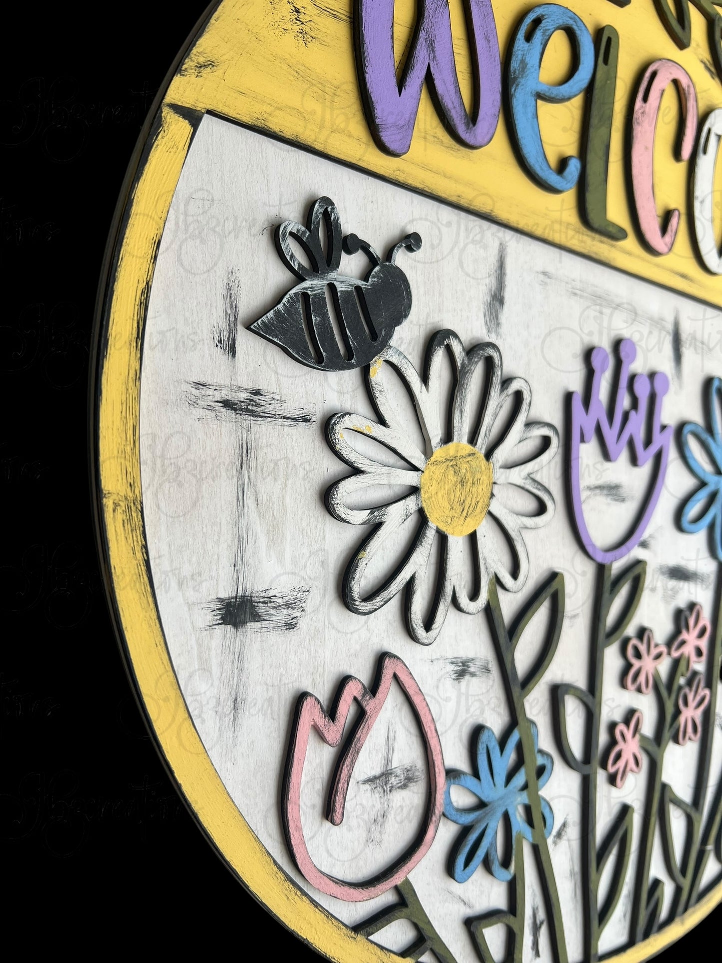 Welcome Spring Flowers Door Hanger Spring Door Hanger Spring Flowers Welcome Round Sign