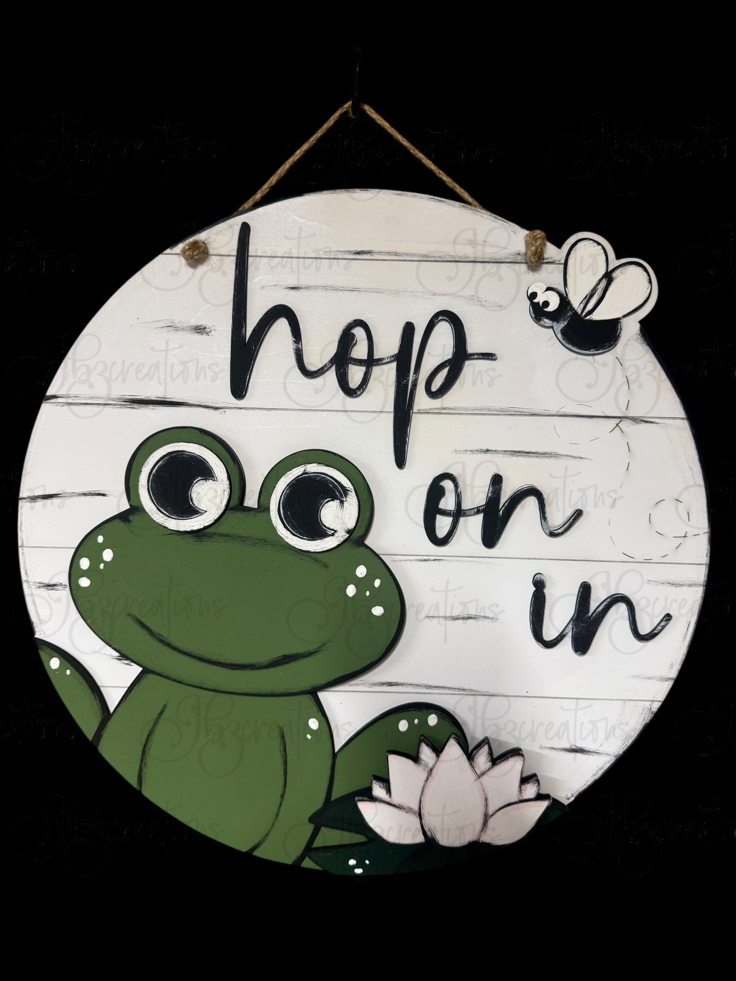 Frog Hop on in Welcome Round Sign Frog Door Sign