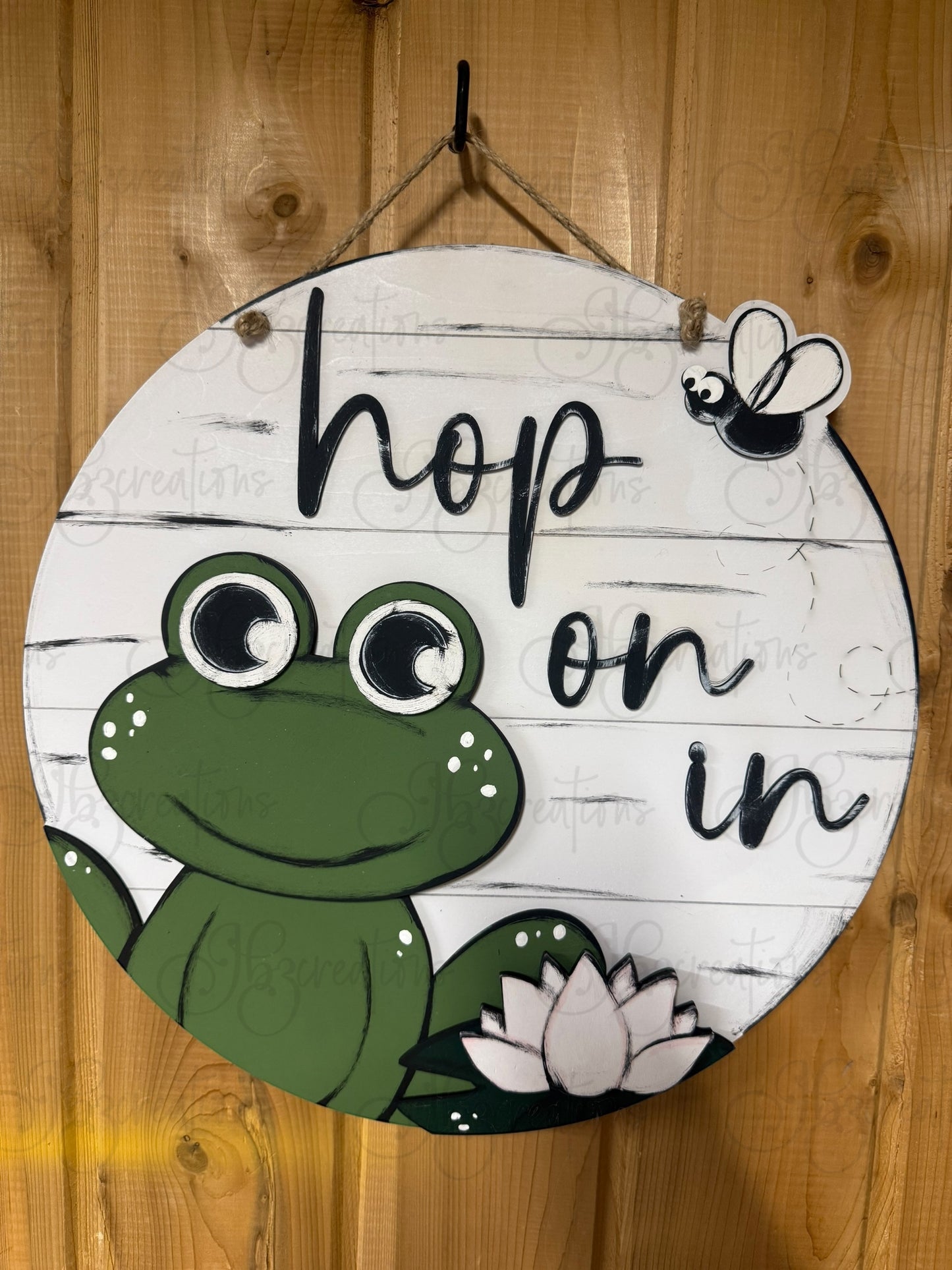 Frog Hop on in Welcome Round Sign Frog Door Sign