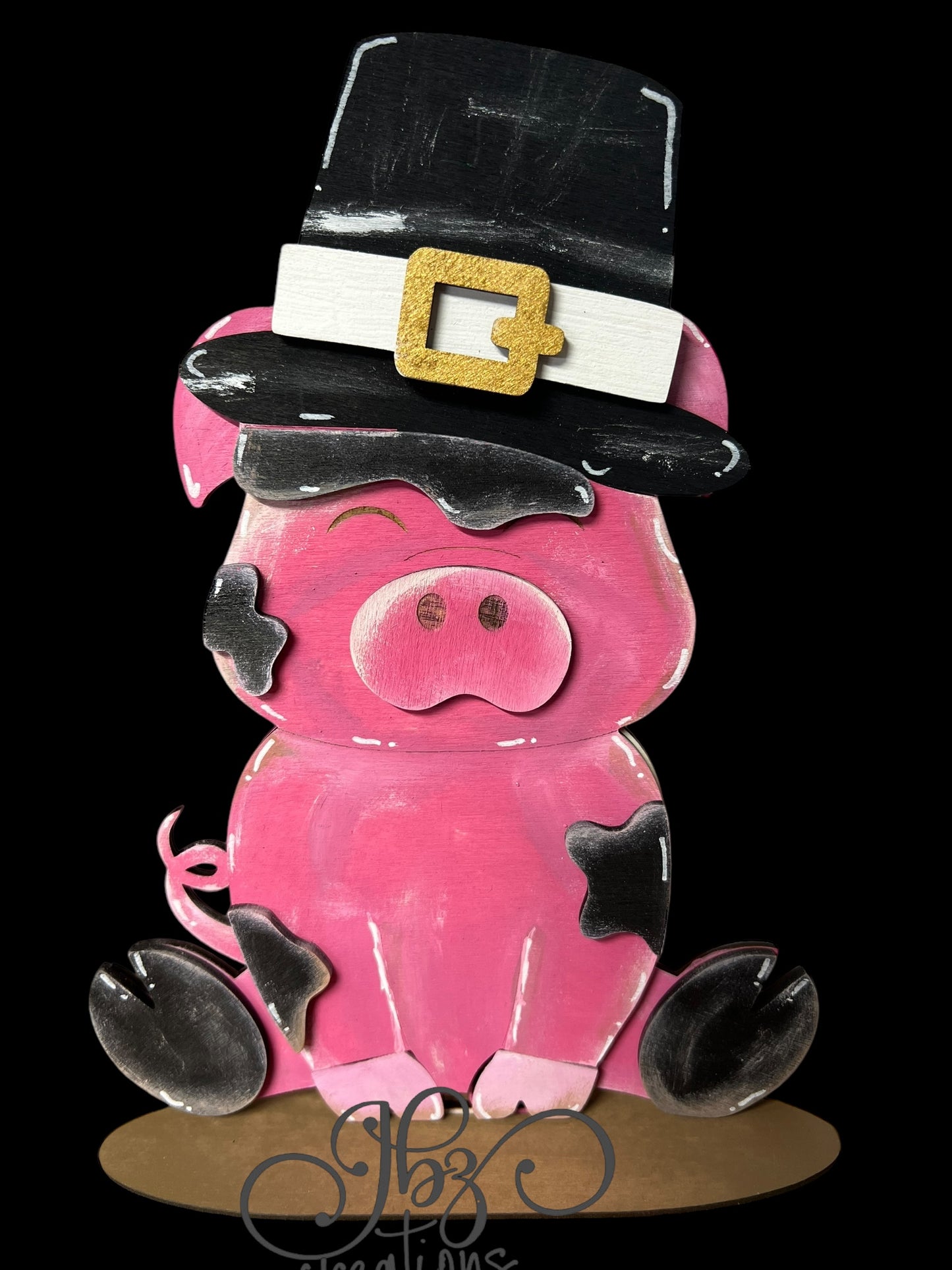 Farm Animal Pig with Interchangeable Seasonal Hats Shelf Sitter Pig Decor Pig Decorations