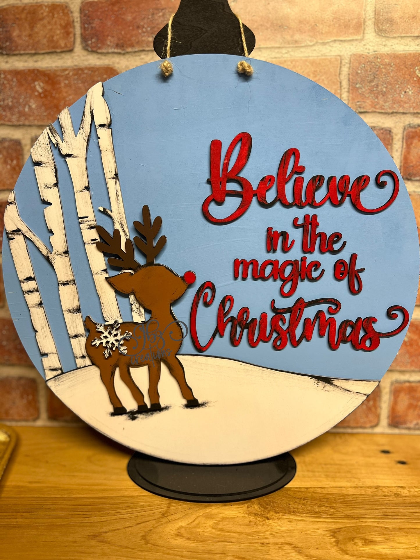 Reindeer Door Hanger Welcome Round Door Sign Christmas Door Hanger Welcome Sign Believe in the Magic of Christmas Door Hanger Rudolph Sign