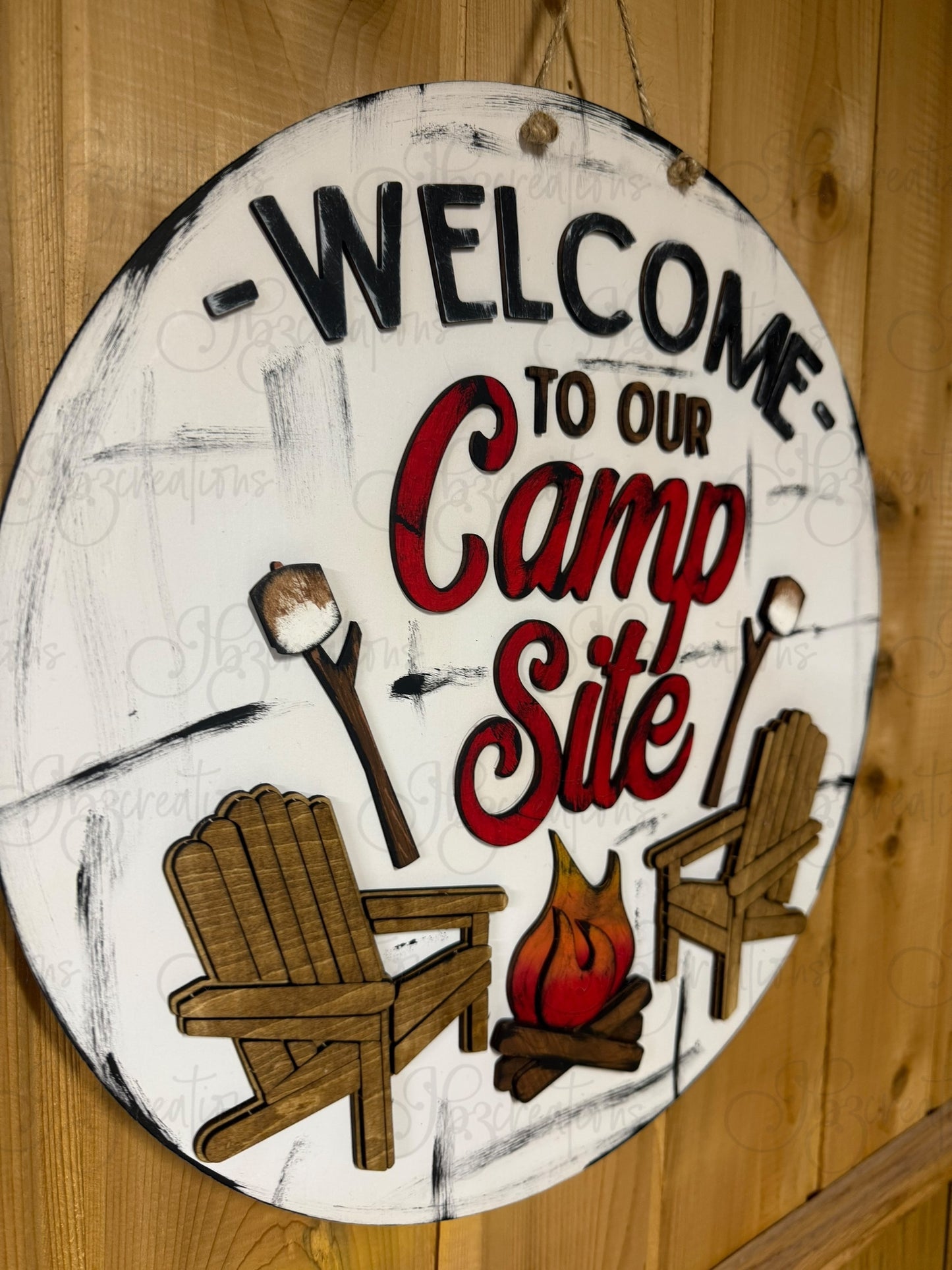 Camping Welcome to Our Campsite Round Sign Camping Door Sign