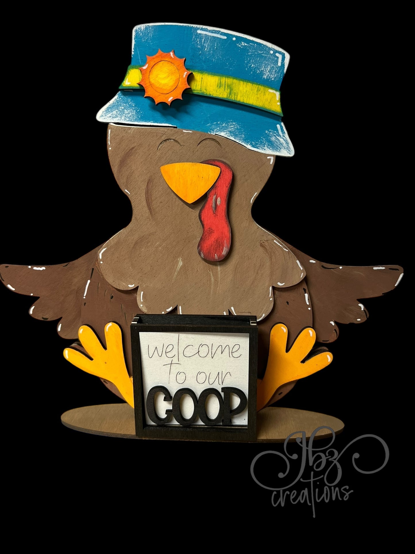 Farm Animal Turkey with Interchangeable Seasonal Hats Shelf Sitter Turkey Decor Turkey Decorations