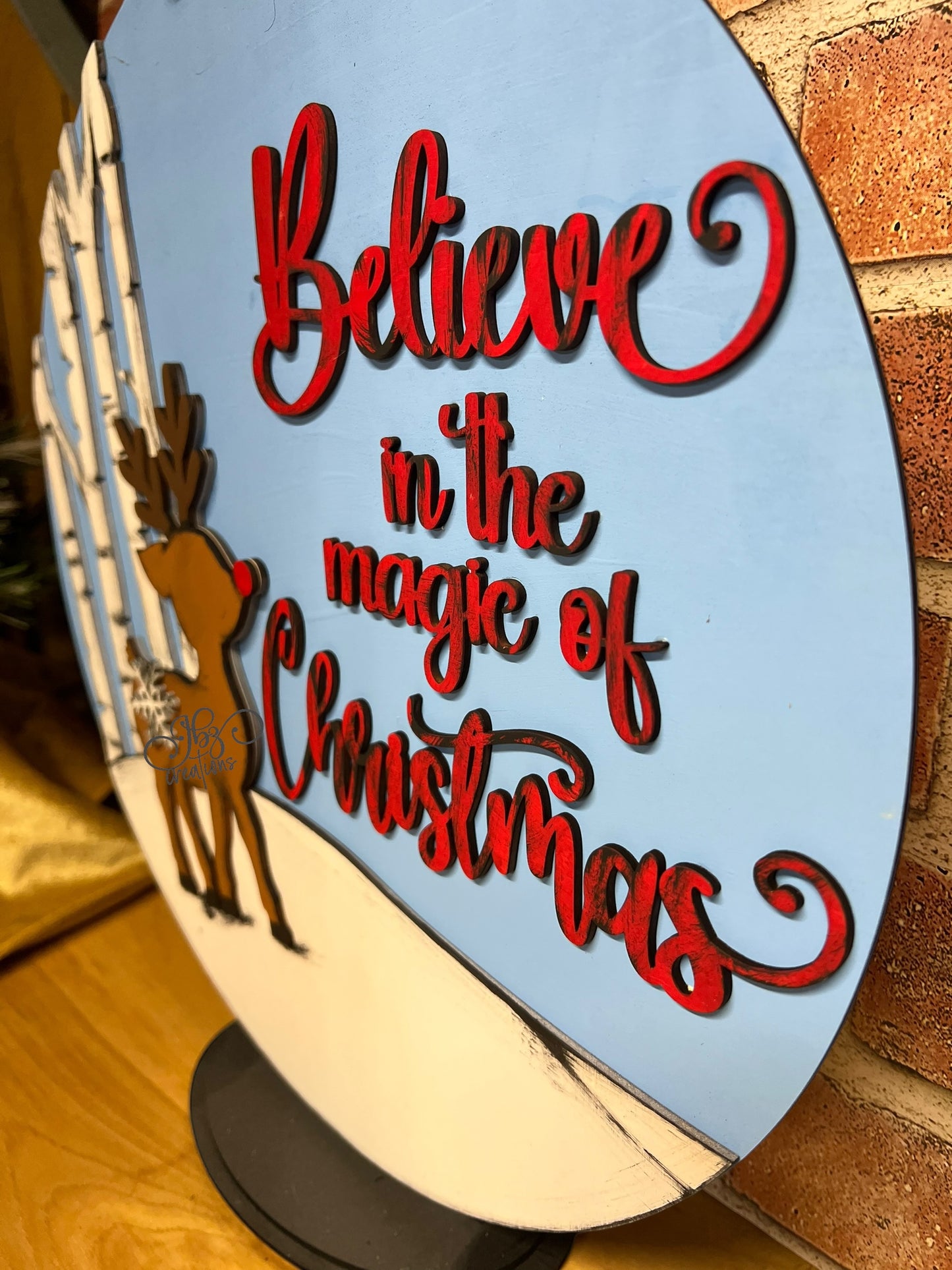 Reindeer Door Hanger Welcome Round Door Sign Christmas Door Hanger Welcome Sign Believe in the Magic of Christmas Door Hanger Rudolph Sign
