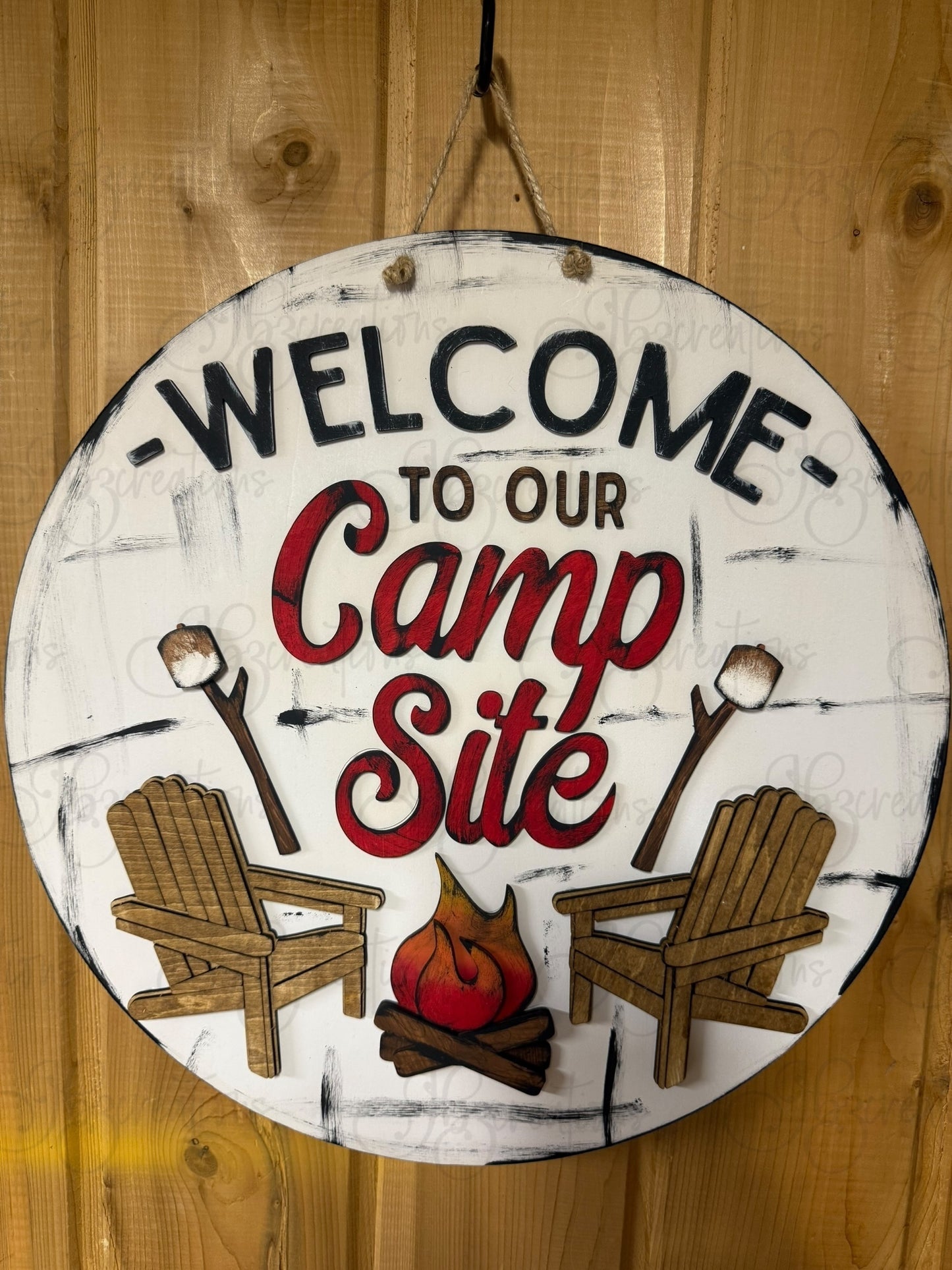 Camping Welcome to Our Campsite Round Sign Camping Door Sign