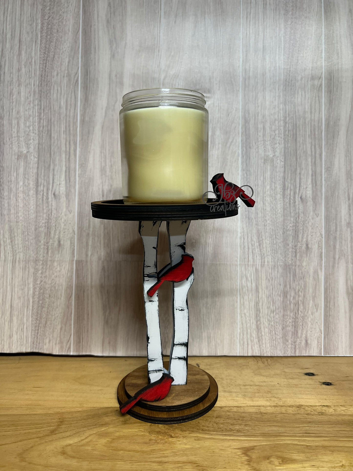 Cardinal and Birch Tree Candle Holder Cardinal Theme Home Decor Birch Tree Home Decor Candle Holder